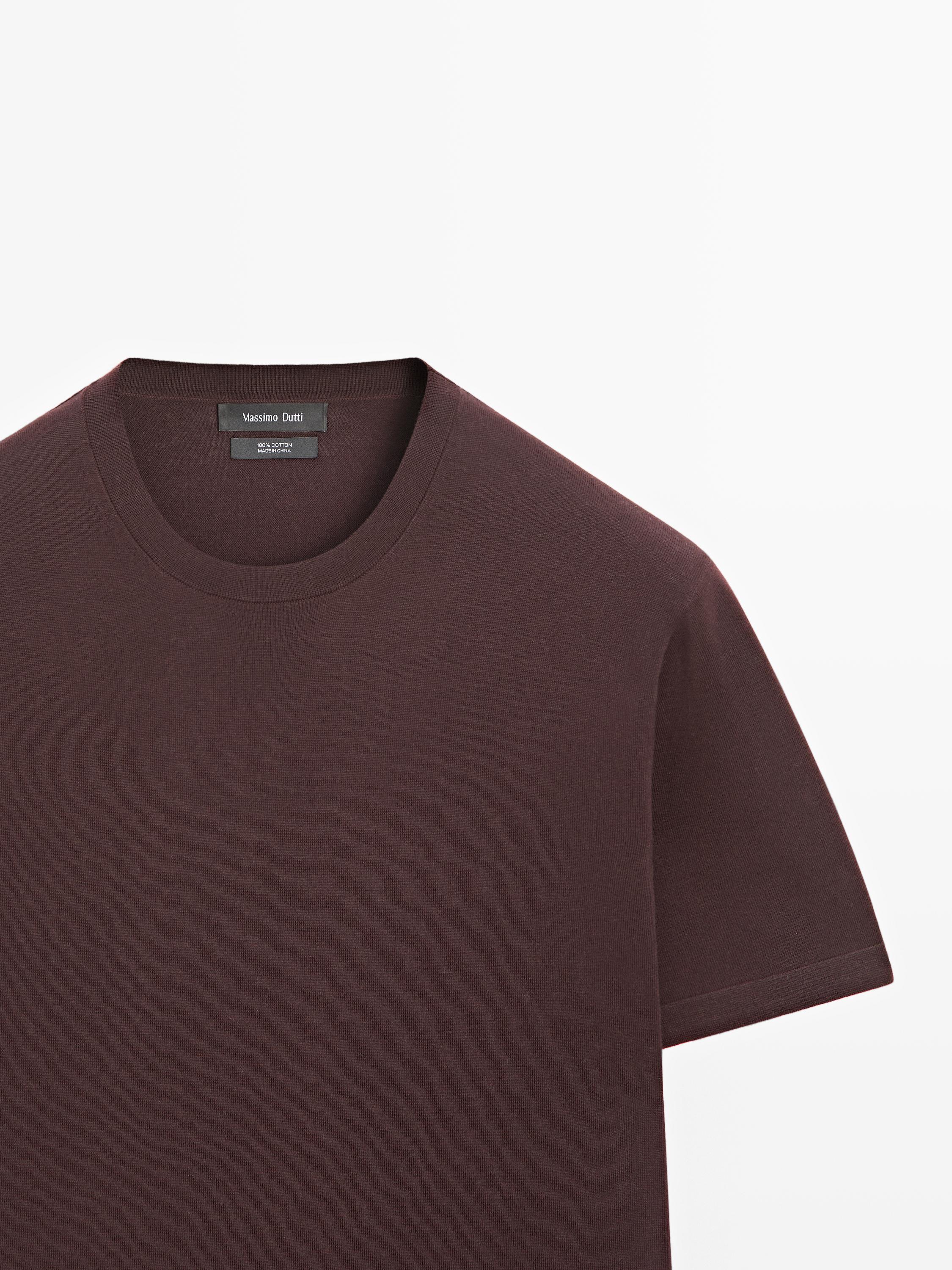 100% cotton short sleeve knit sweater — BURGUNDY