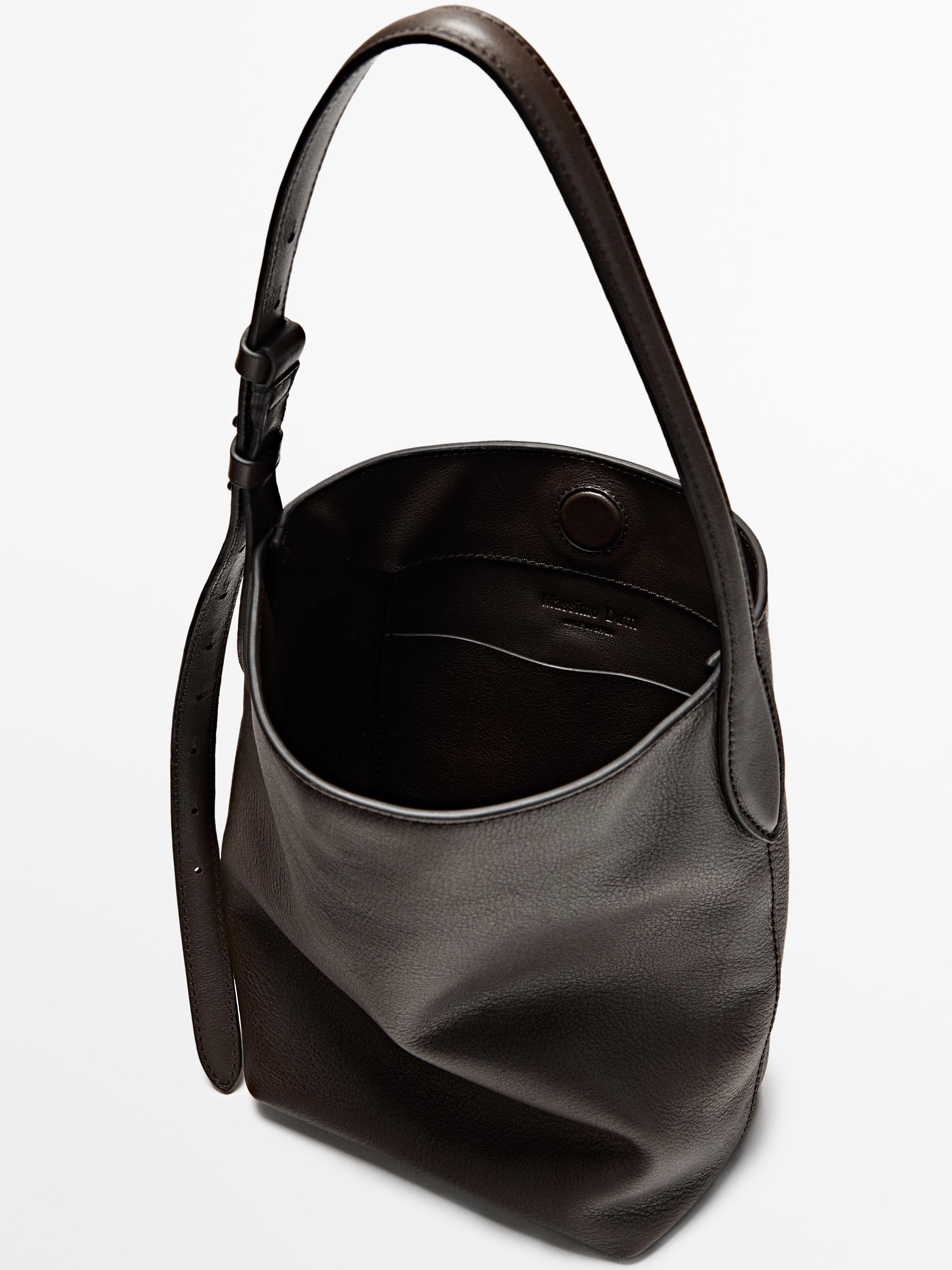 Nappa leather mini bucket bag — BROWN