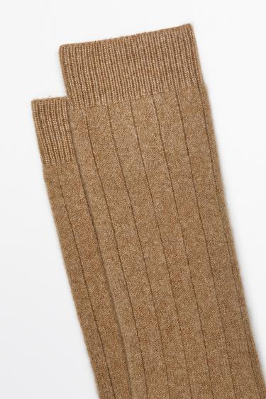 Cashmere blend ribbed socks — CAMEL 4