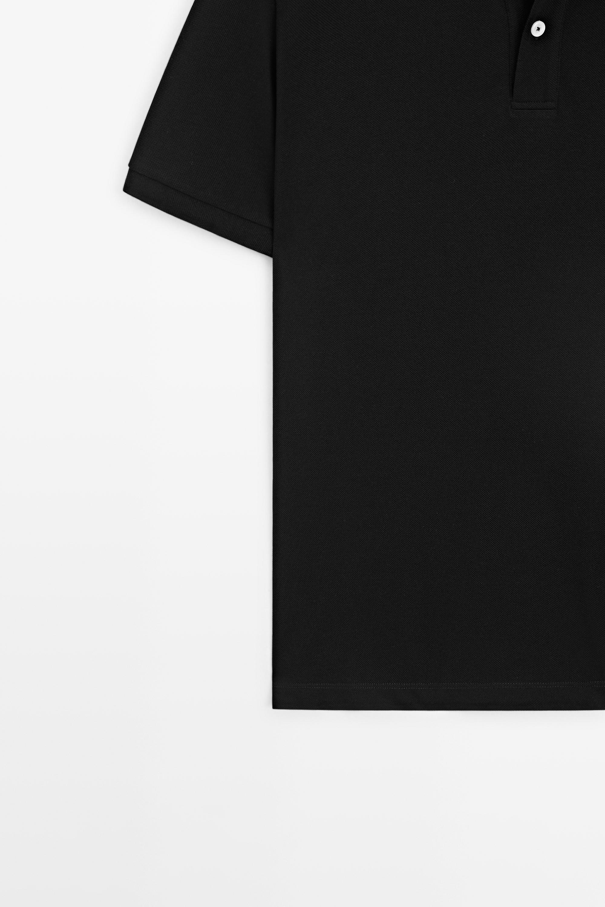Micro-textured cotton piqué polo shirt — BLACK