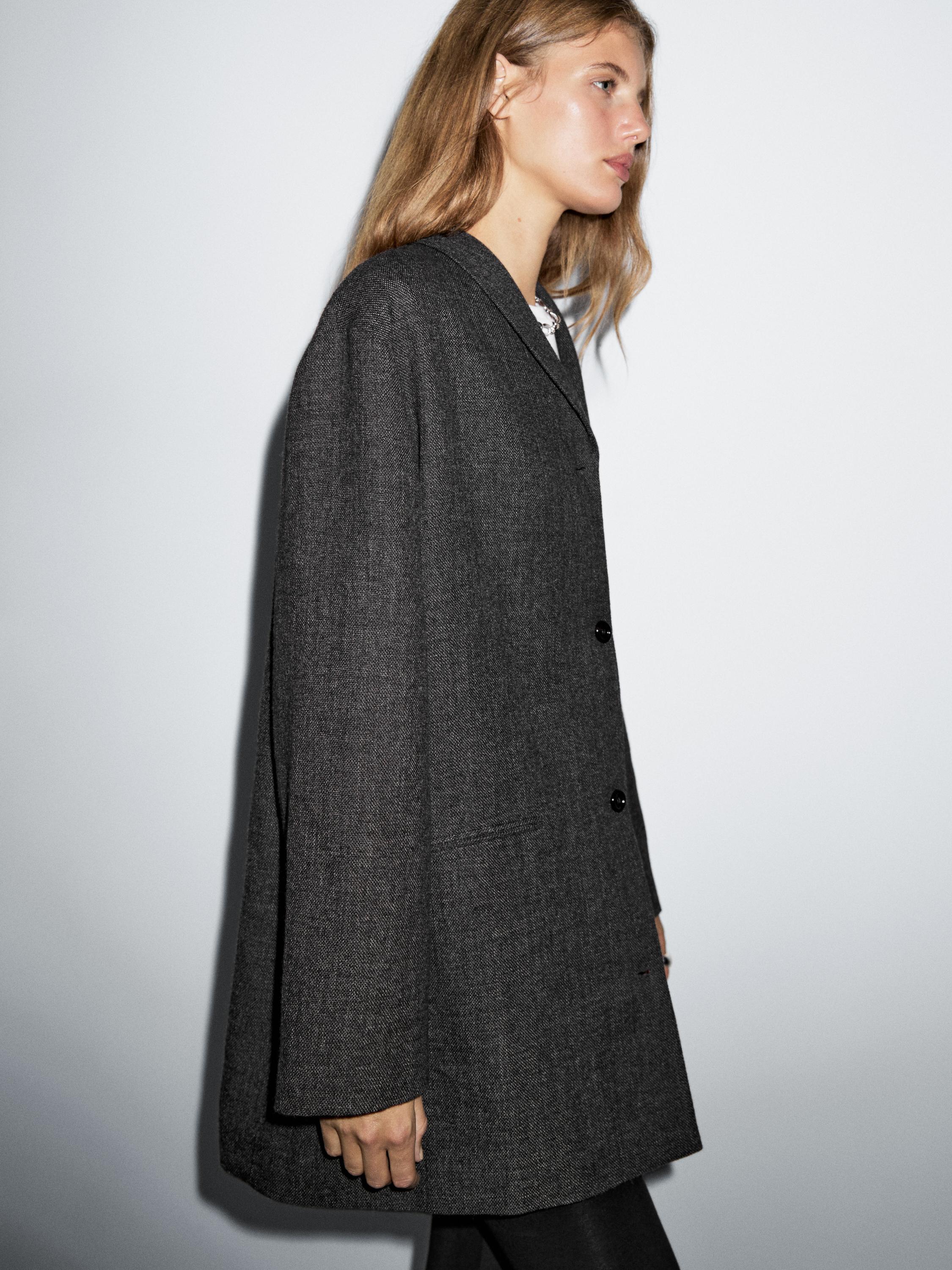 Mid-length wool blend coat with lapel collar