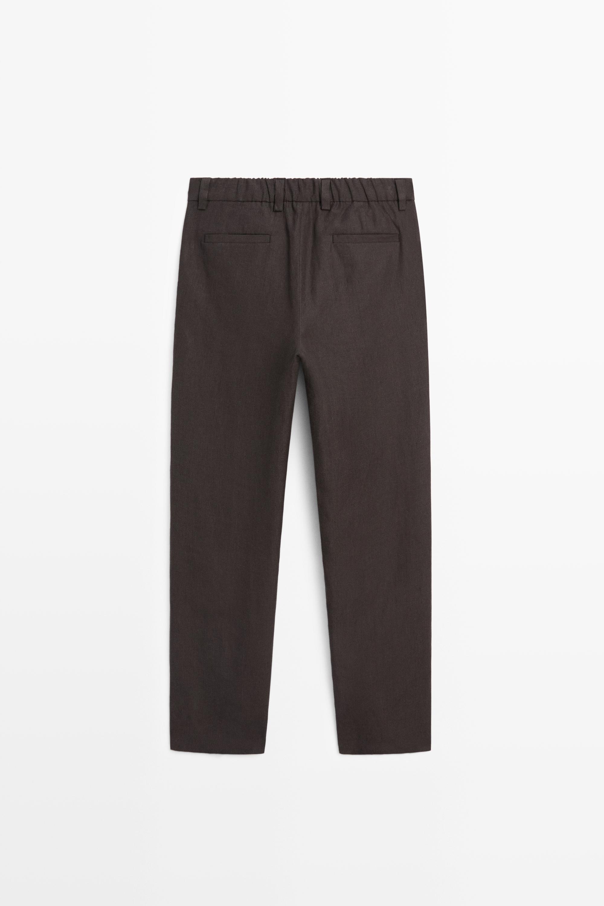 100% linen houndstooth pants — BROWN