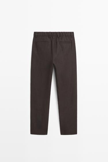 100% linen houndstooth pants — BROWN 6