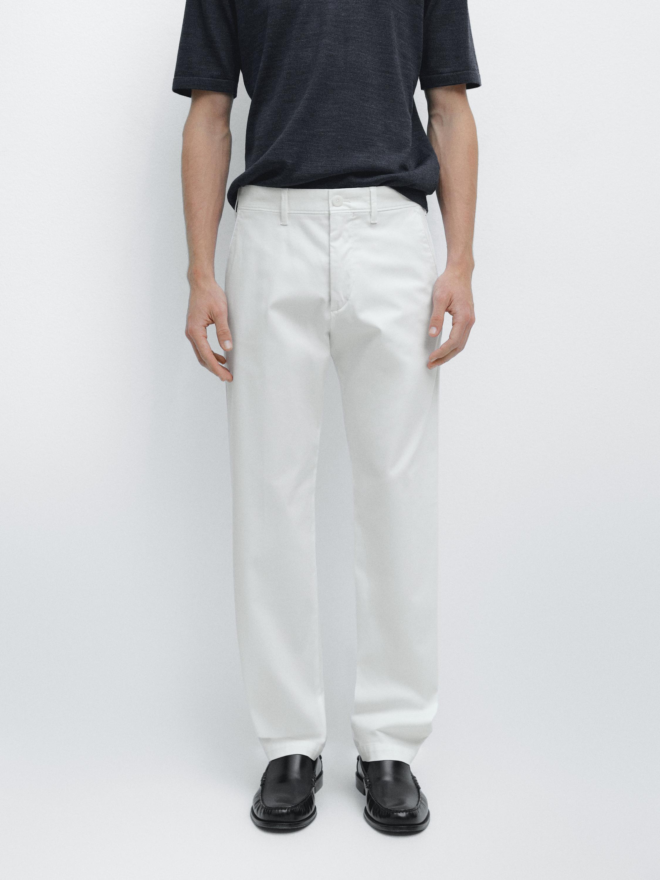 Cotton blend slim fit pants