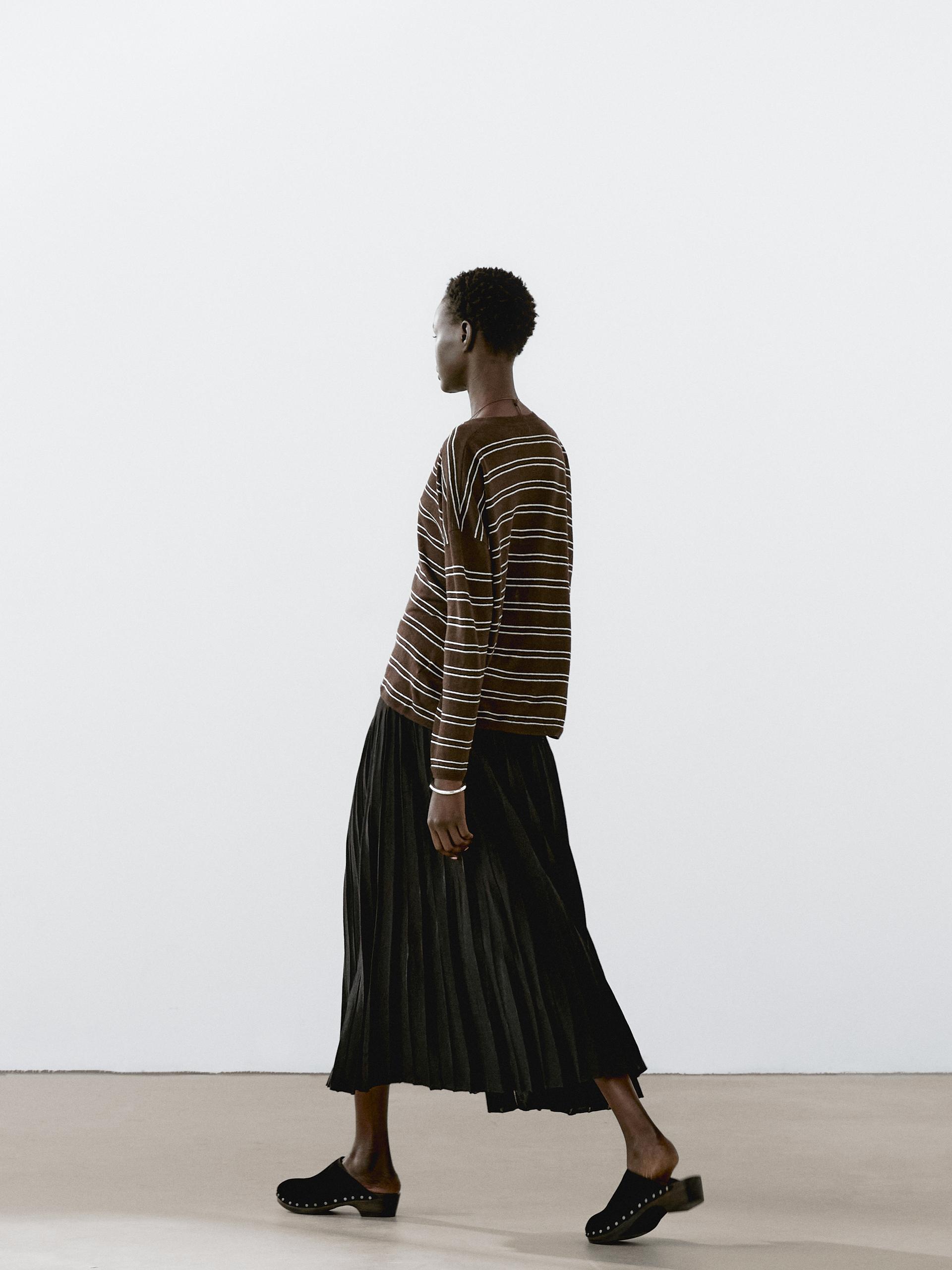 Pull En Maille À Rayures 100 % Lin - Chocolat - S - Massimo Dutti - Femme