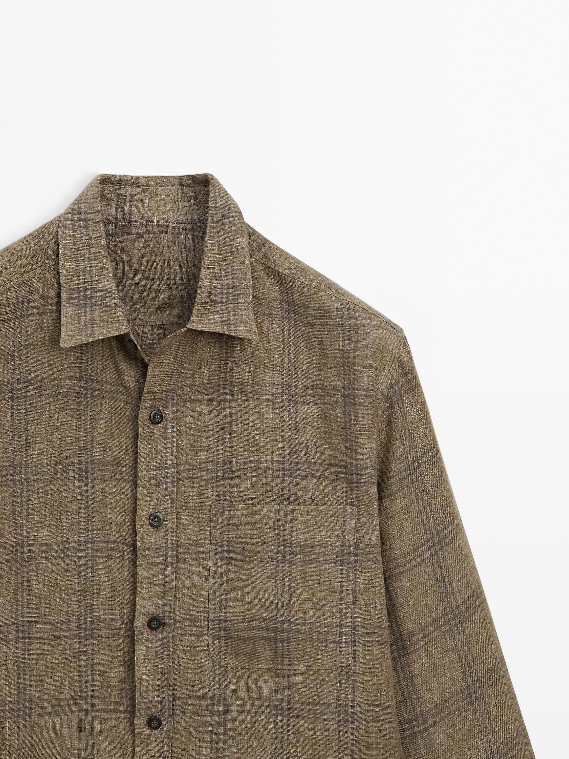Regular fit linen check shirt