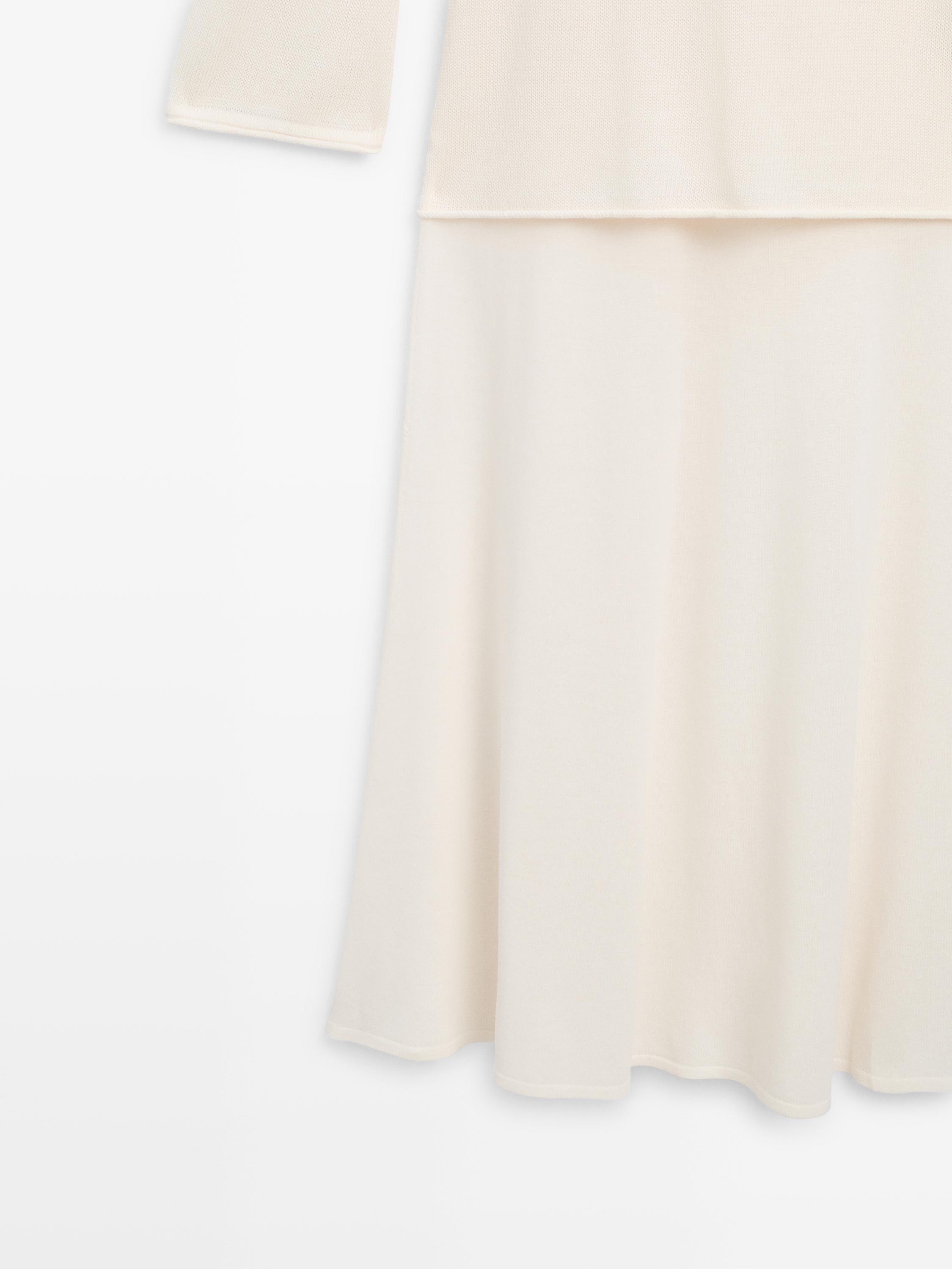 Double-layer knit dress with long sleeves — CREAM