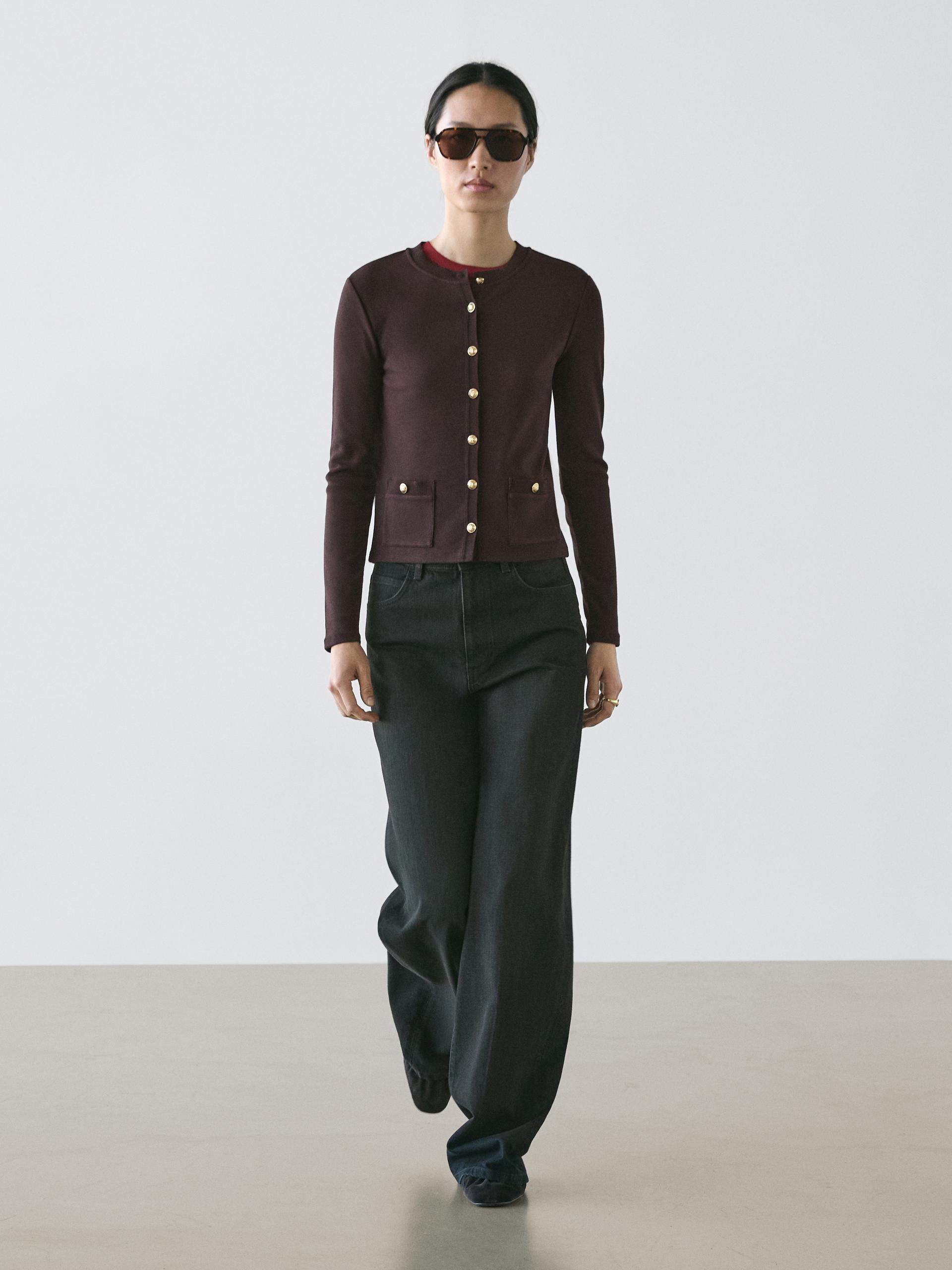 Cárdigan Botones Dorados - Marrón - S - Massimo Dutti - Mujer