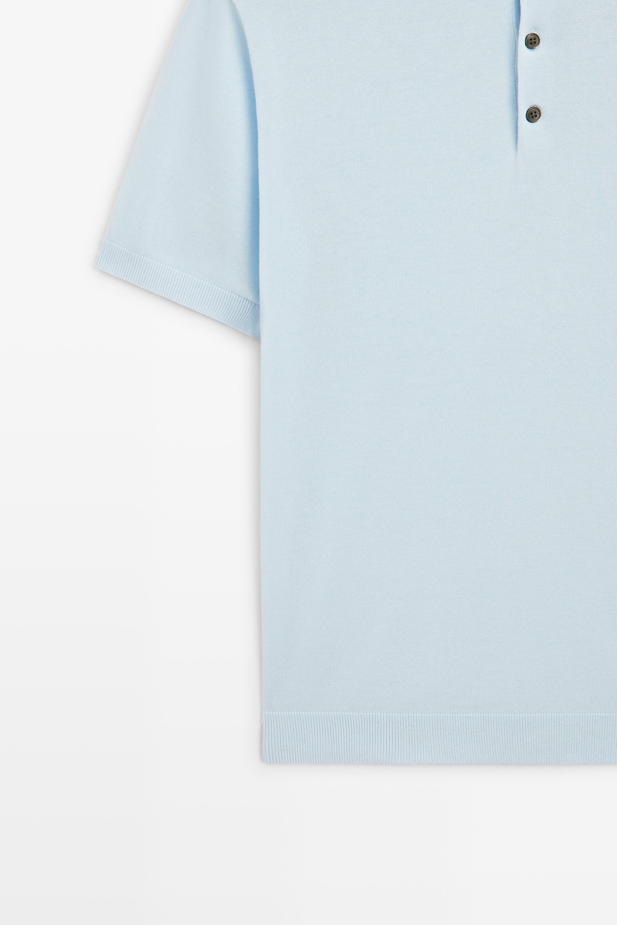 100% Cotton Knit Polo Shirt — Light Blue
