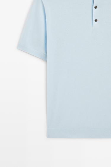 100% Cotton Knit Polo Shirt — Light Blue 7