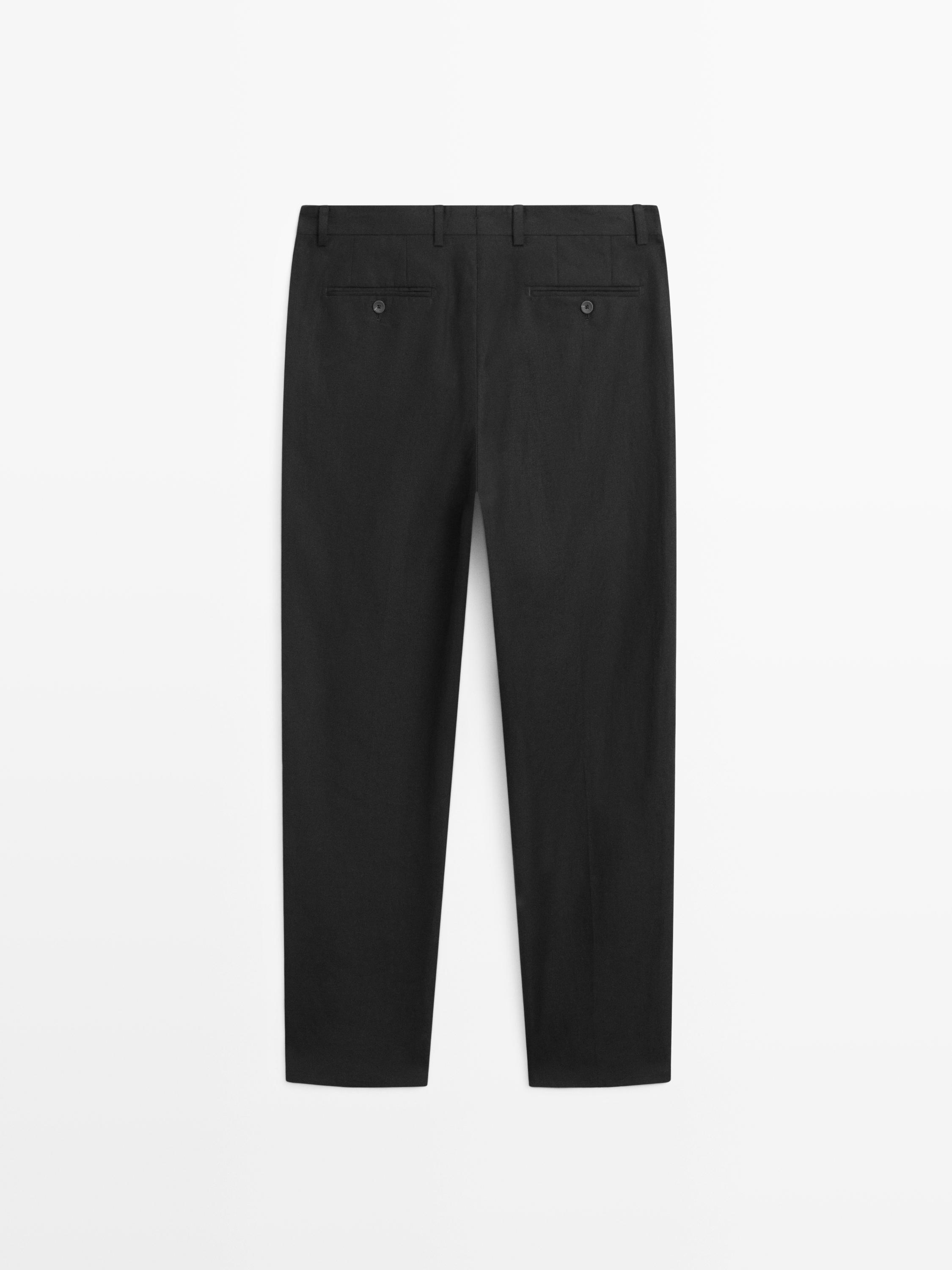 Linen tailored fit barrel trousers — BLACK