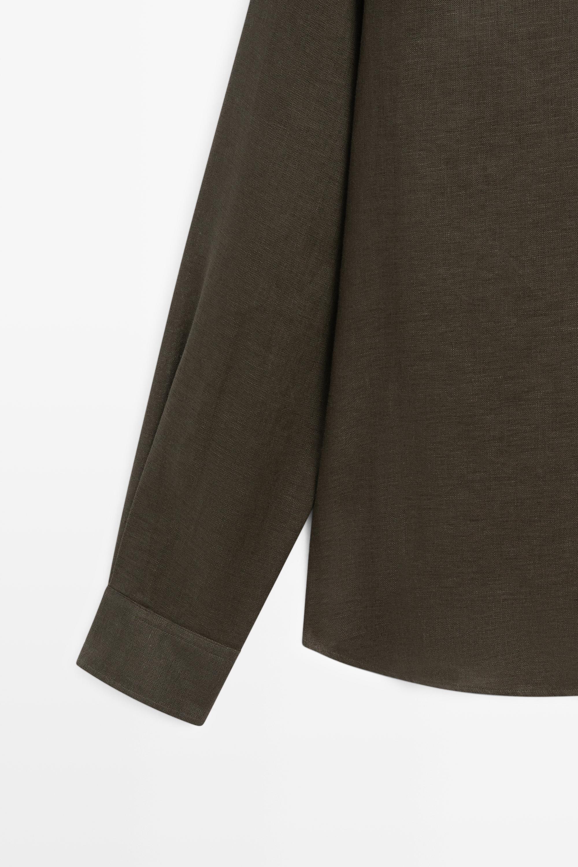 Regular fit 100% linen shirt — DARK GREEN