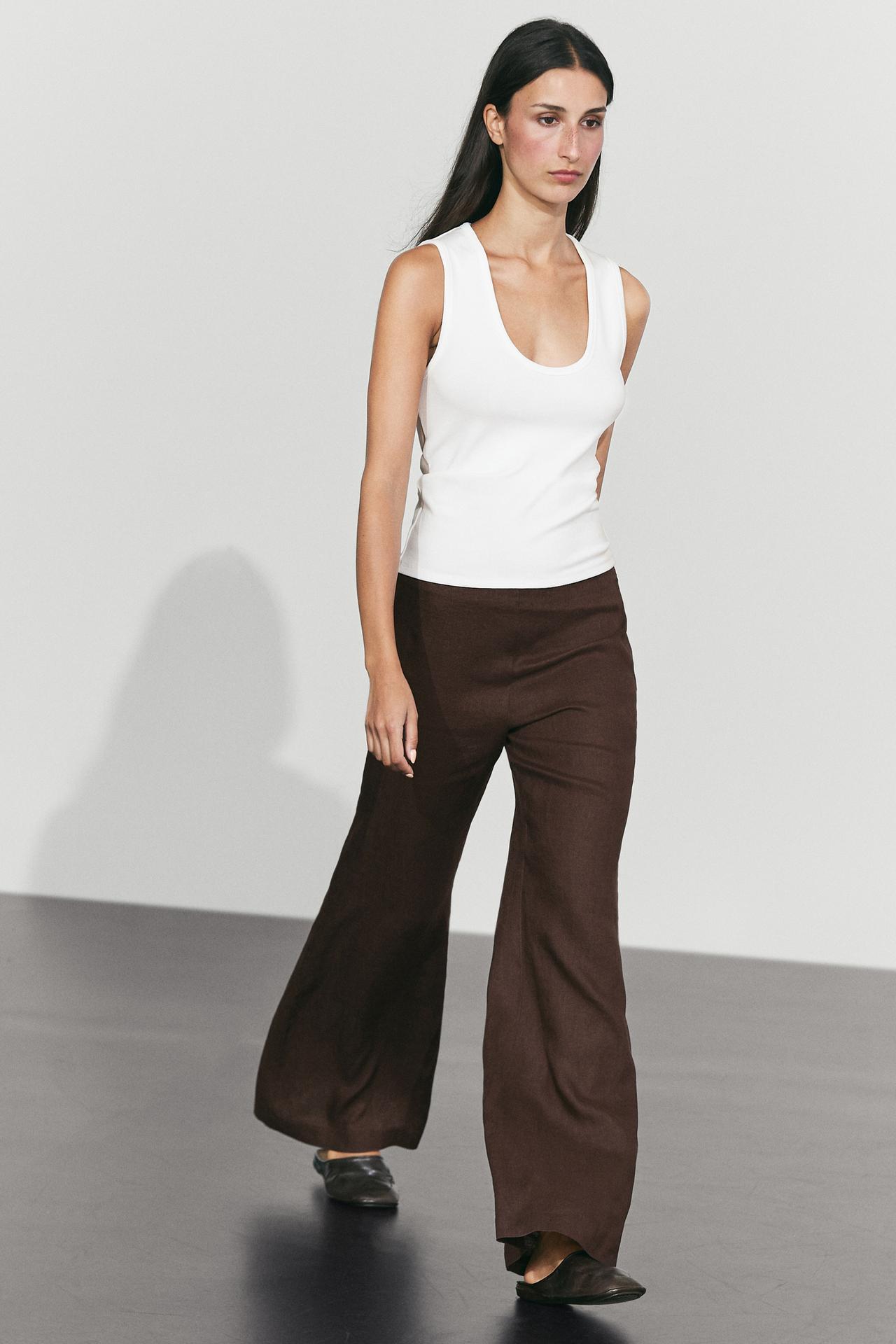 100% linen flowing pants — BROWN