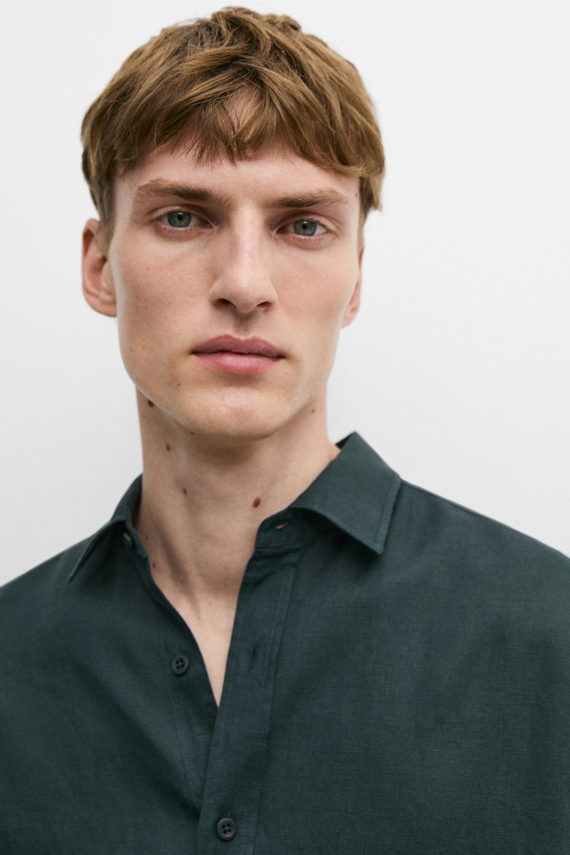 Slim fit 100% linen shirt — Misty blue