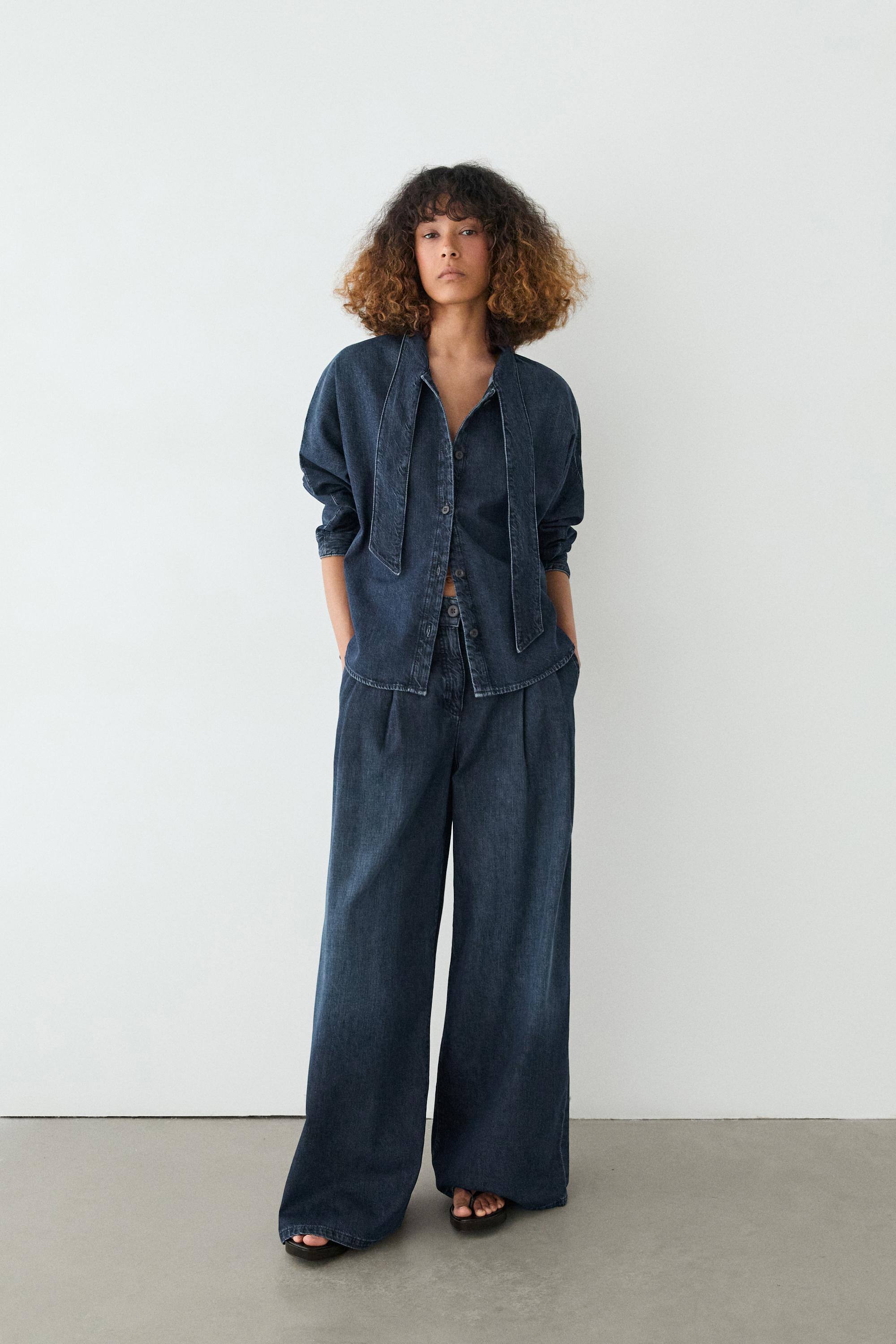 Denim shirt with collar detail — DARK BLUE
