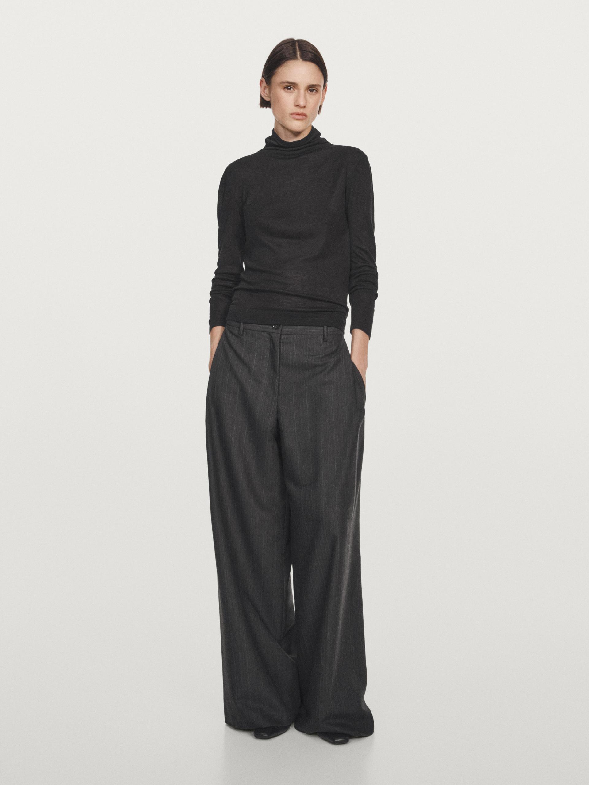 Camiseta Manga Larga Lyocell Lana - Negro - Xl - Massimo Dutti - Mujer