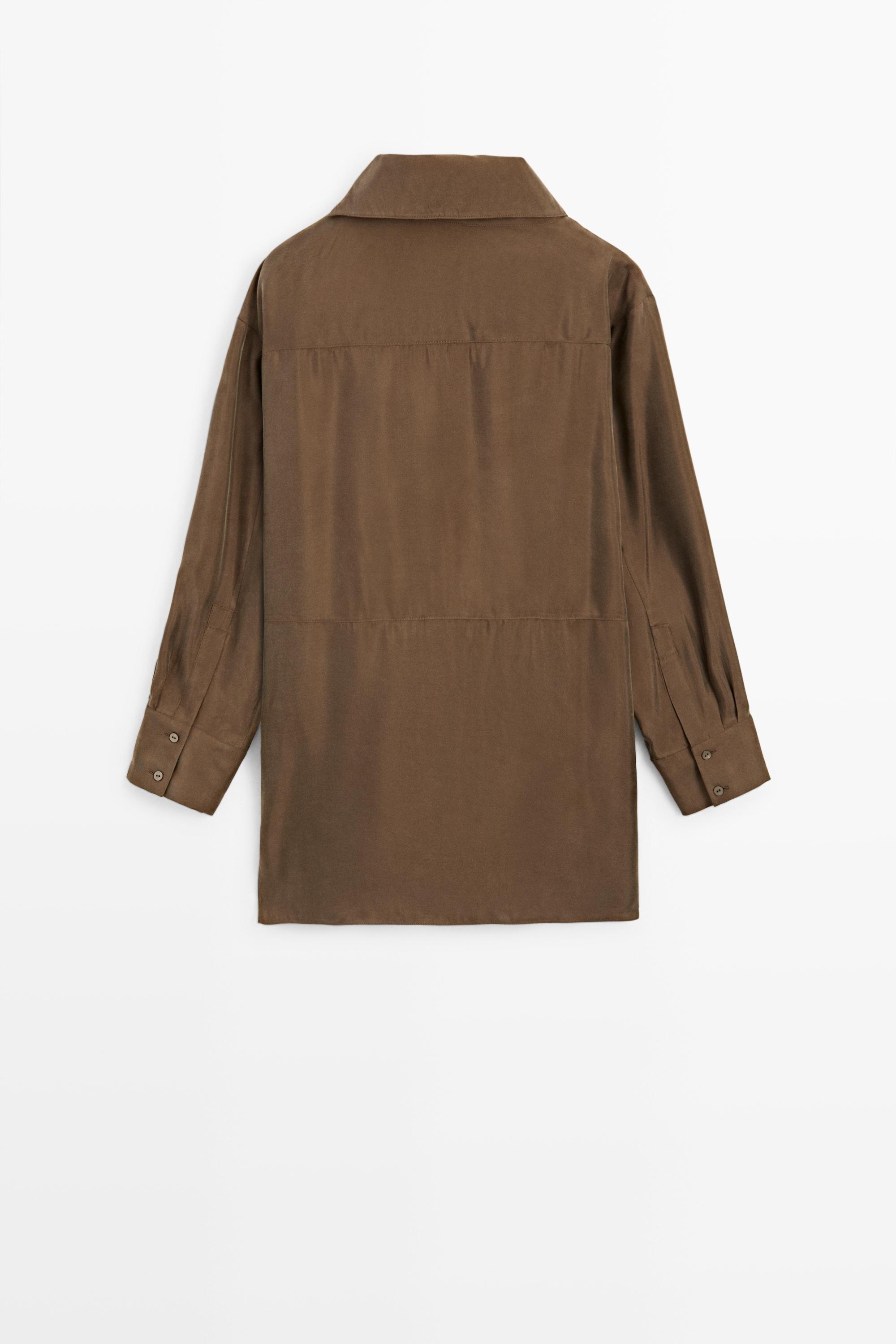 Flowing short dress with asymmetric neck — BROWN