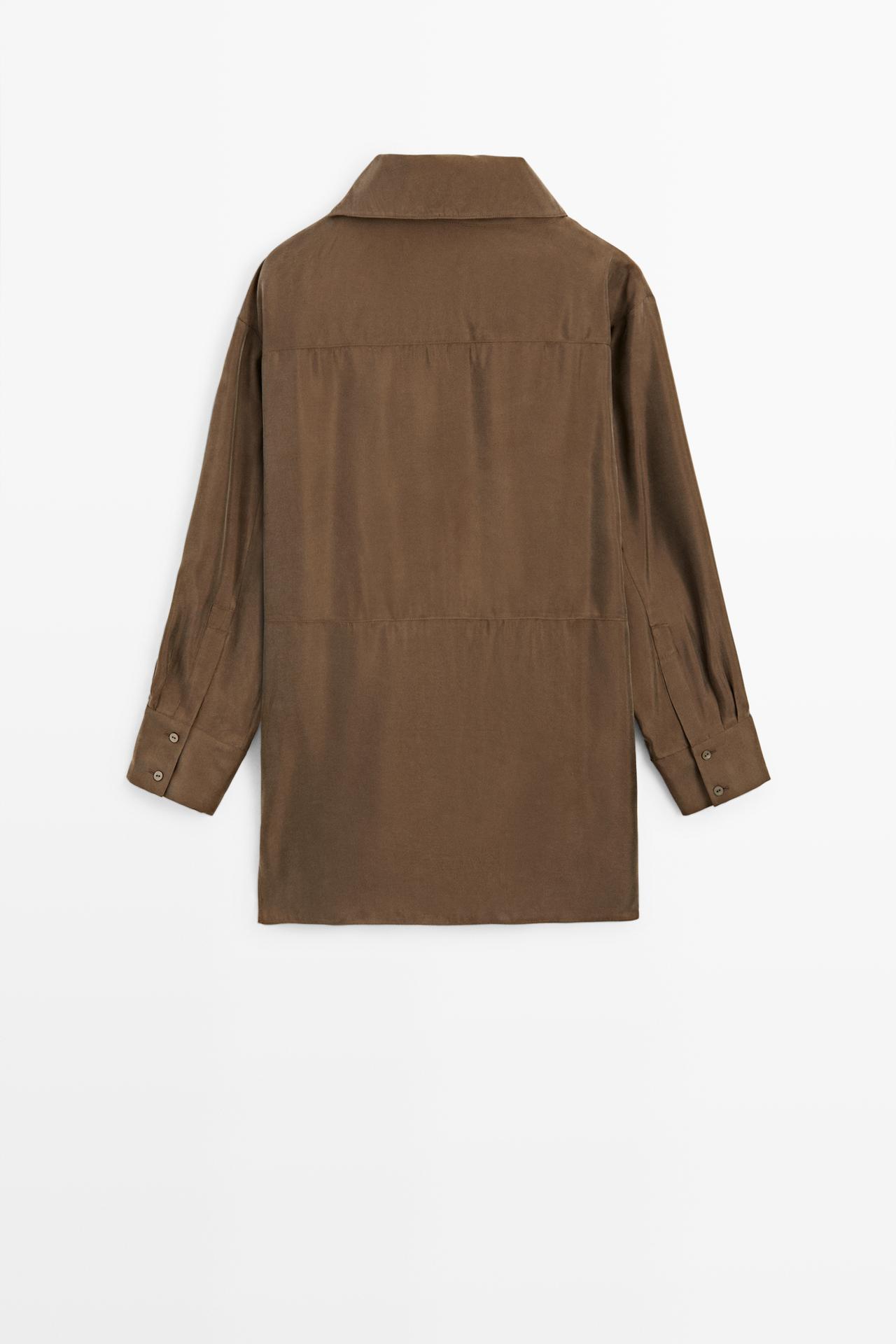 Flowing short dress with asymmetric neck — BROWN
