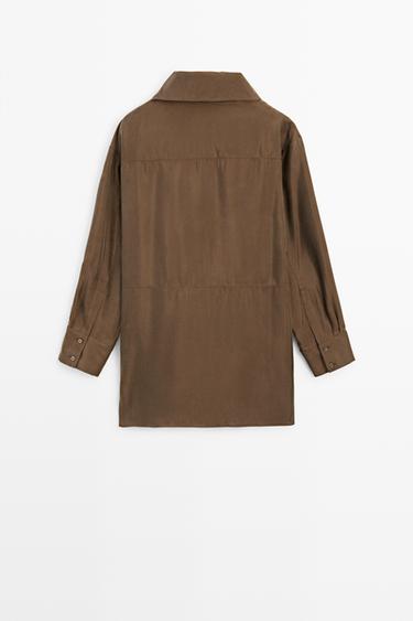 Flowing short dress with asymmetric neck — BROWN 6