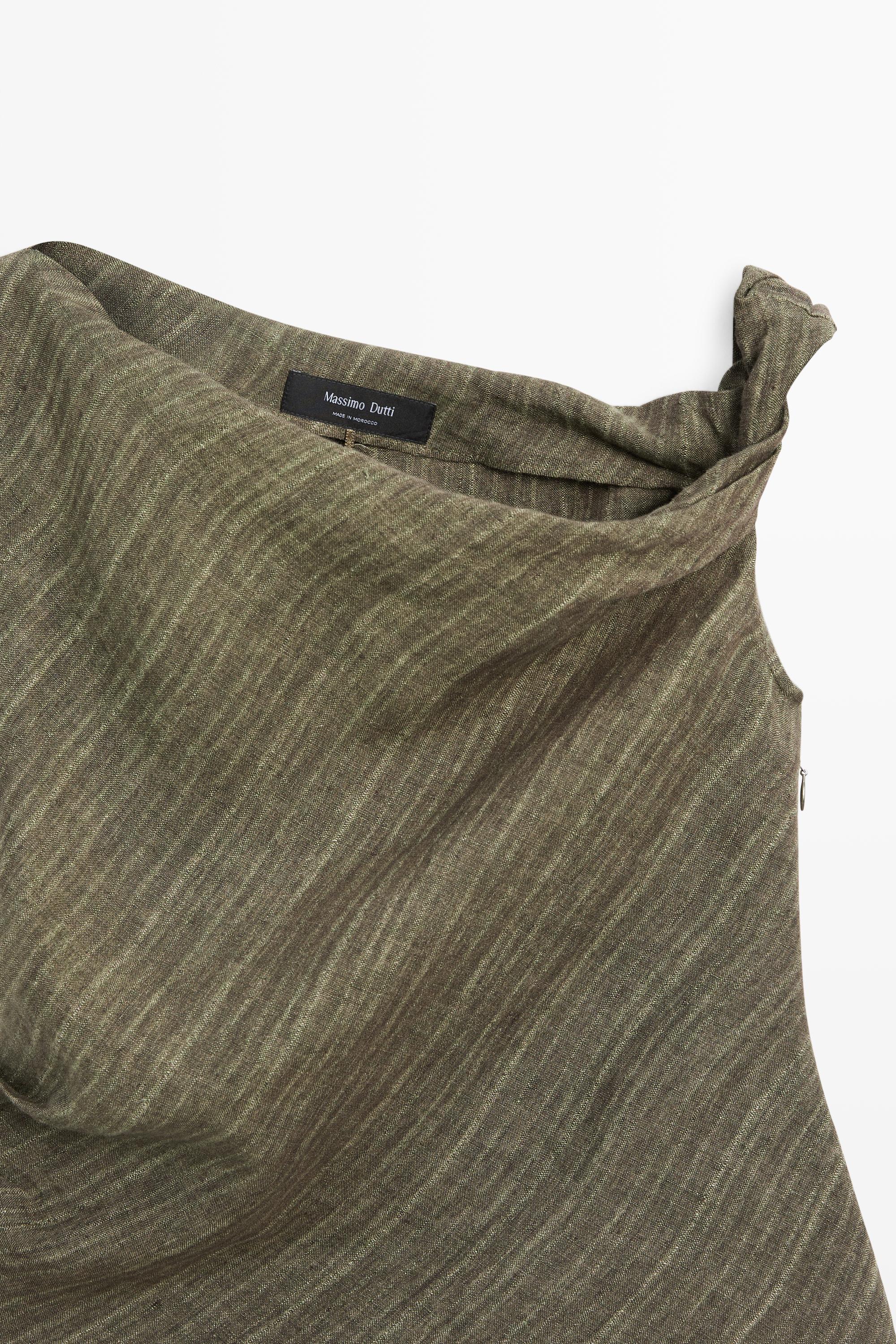 Total look 100% linen asymmetric top — DARK KHAKI