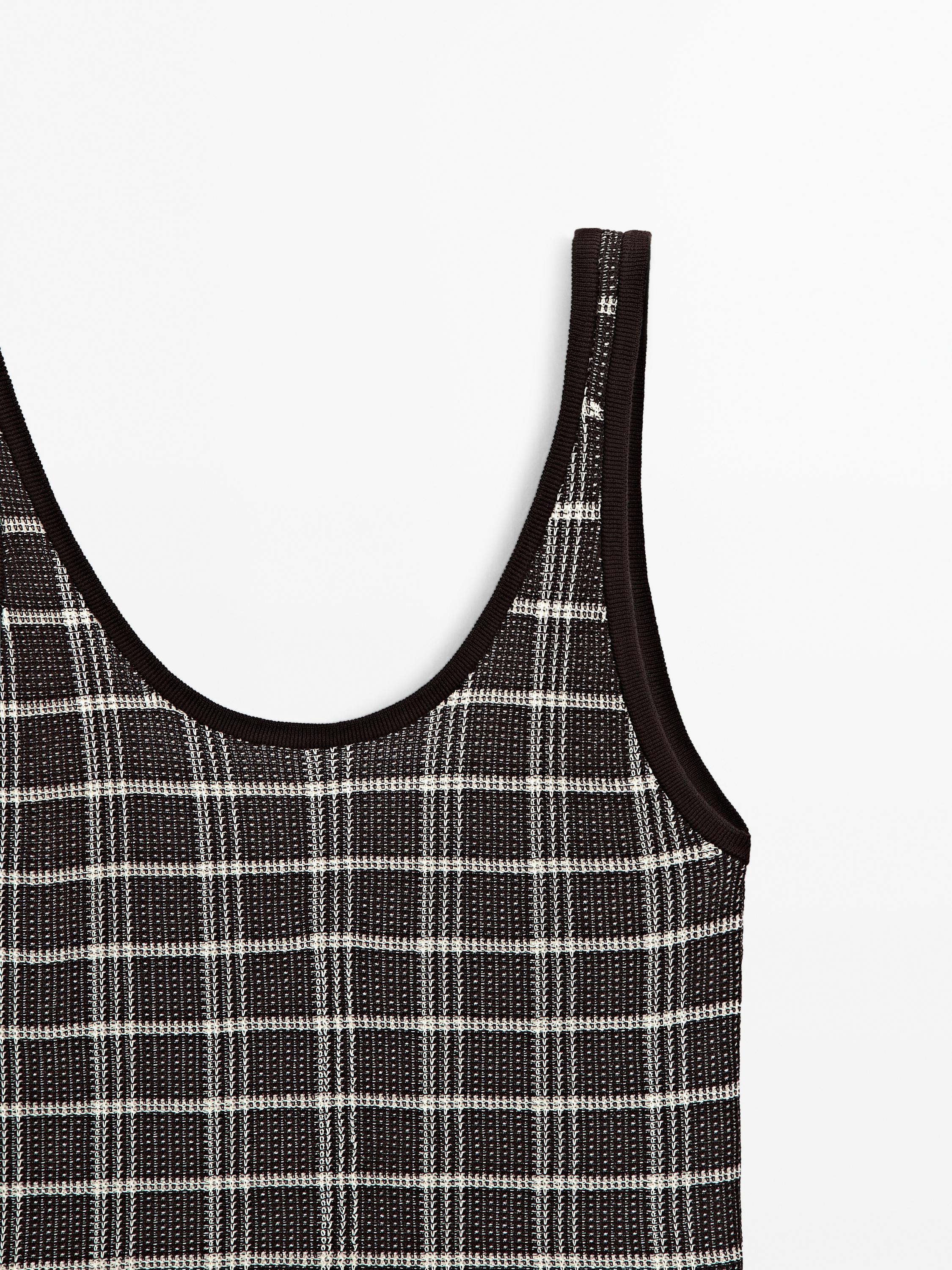 100% cotton check knit top