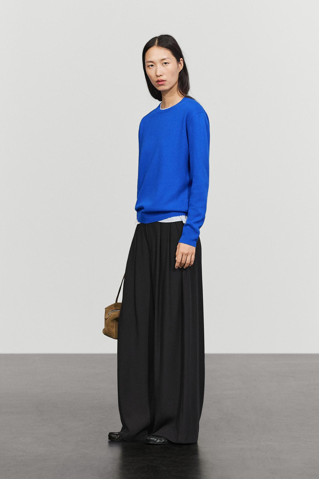 Wool blend crew neck knit sweater — FADED PETROL BLUE
