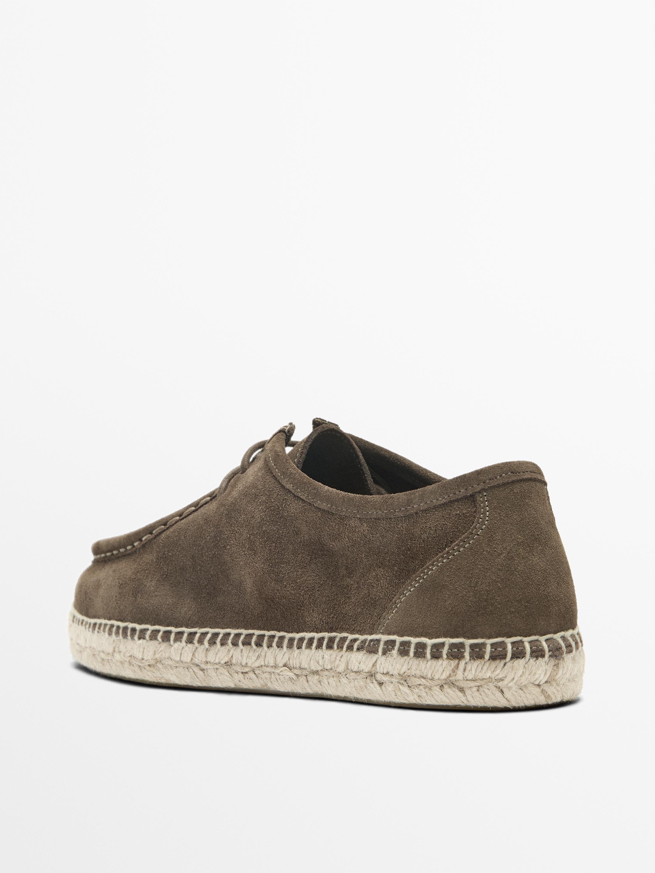 Split leather shoes with moc toe and jute sole — GREY