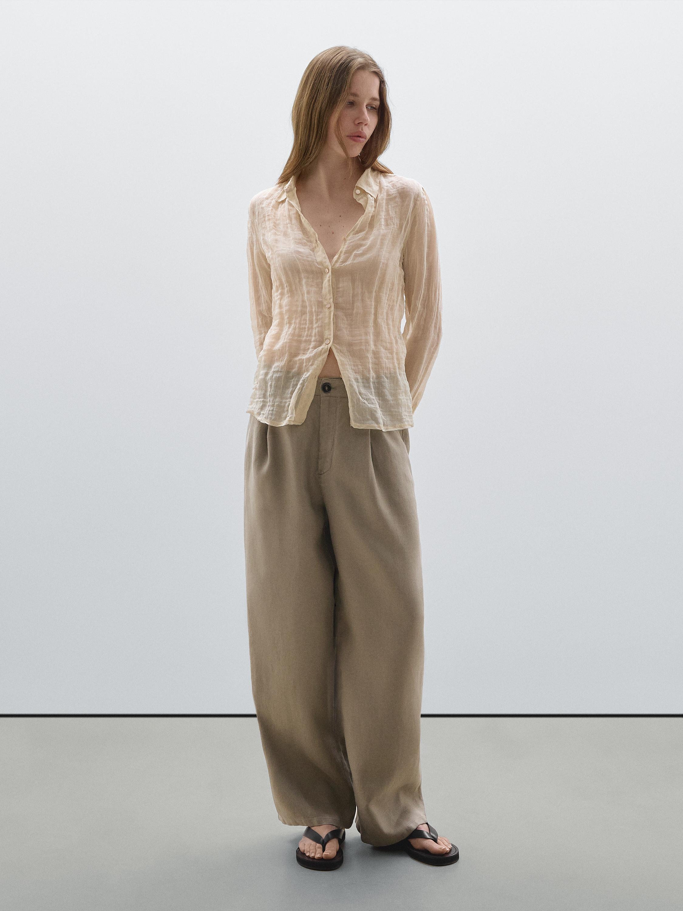Pantalon taille mi-haute wide lin