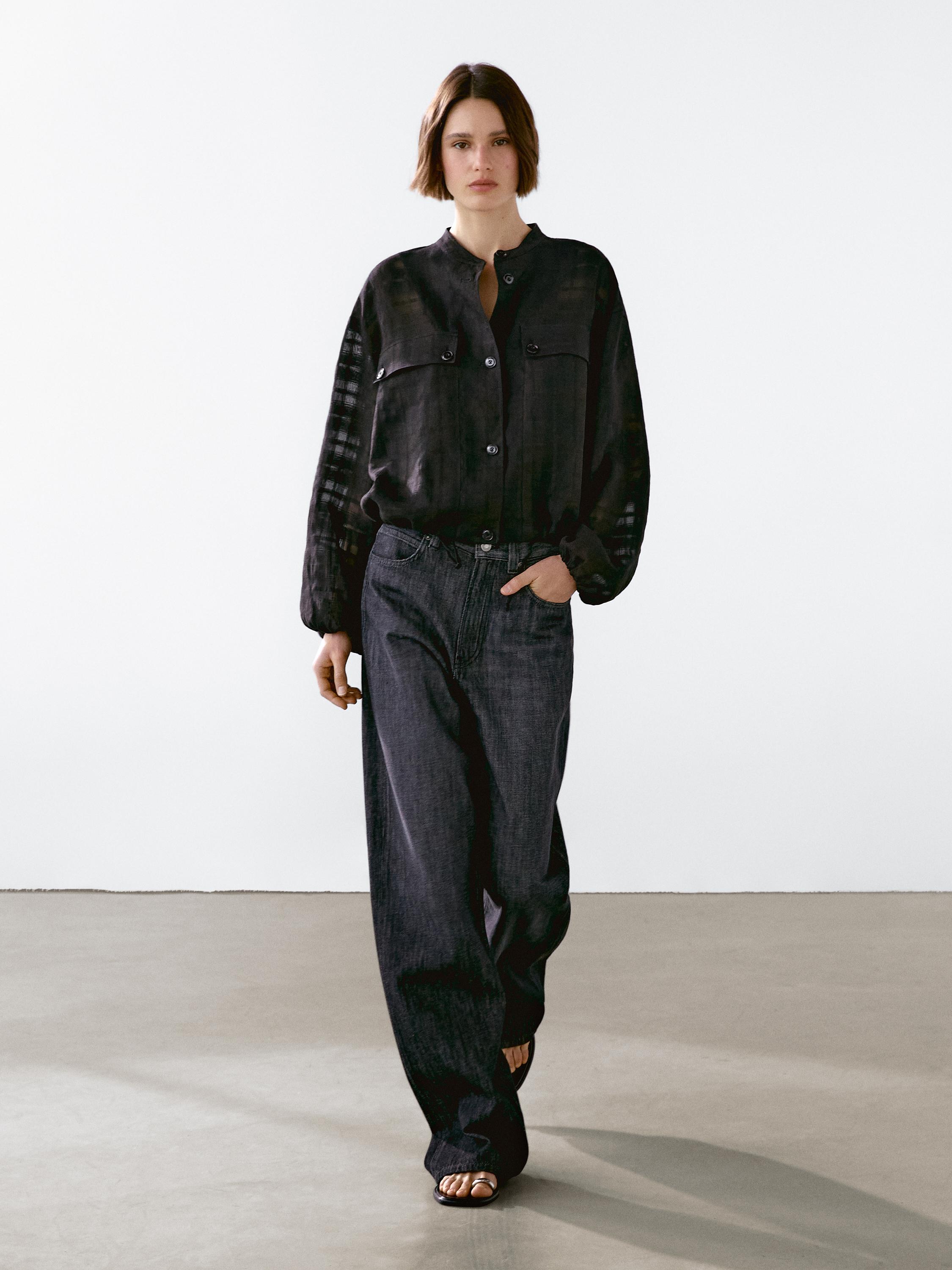 Linen blend check bomber jacket