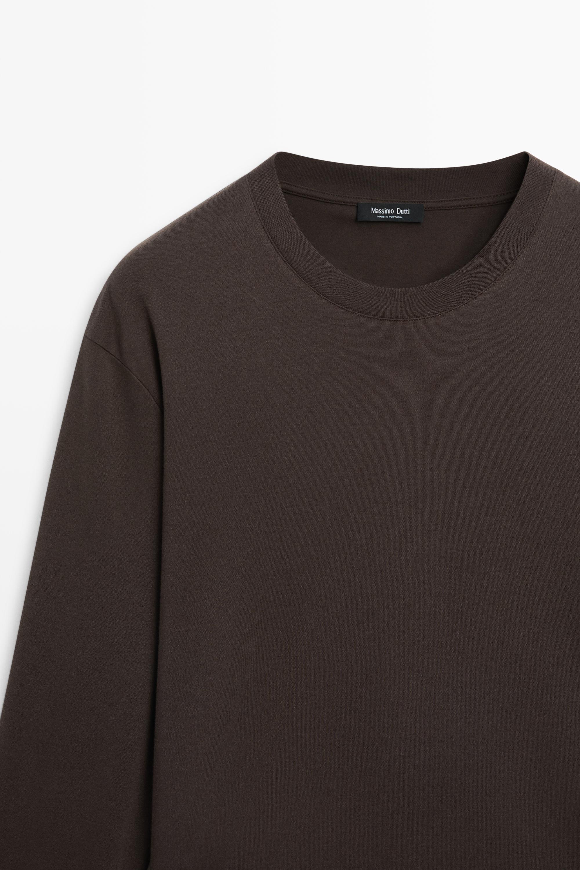 100% cotton long sleeve T-shirt — PALE OCHRE