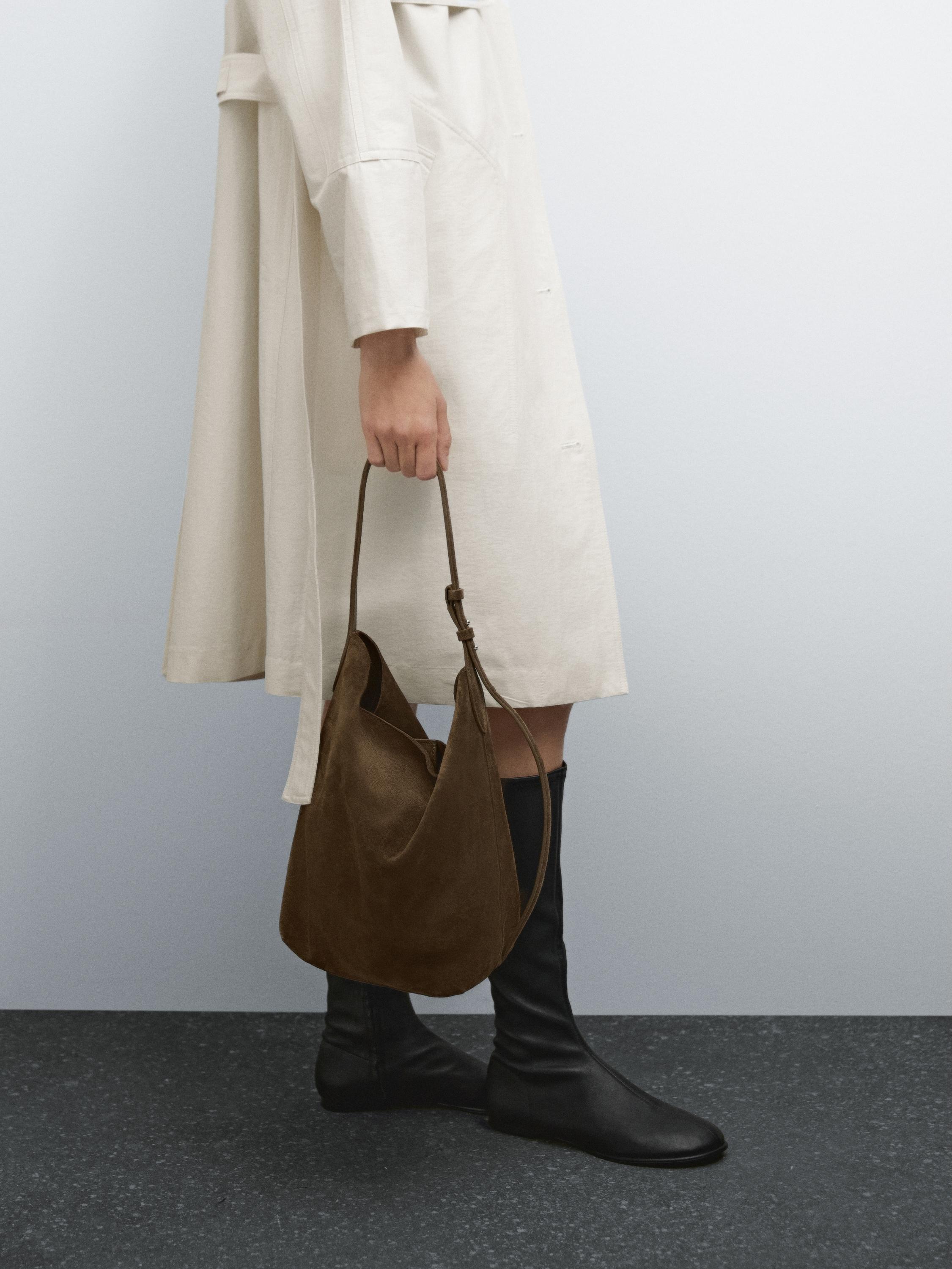 Split suede leather bucket bag · Green, Brown, Leather, Sand, Mole