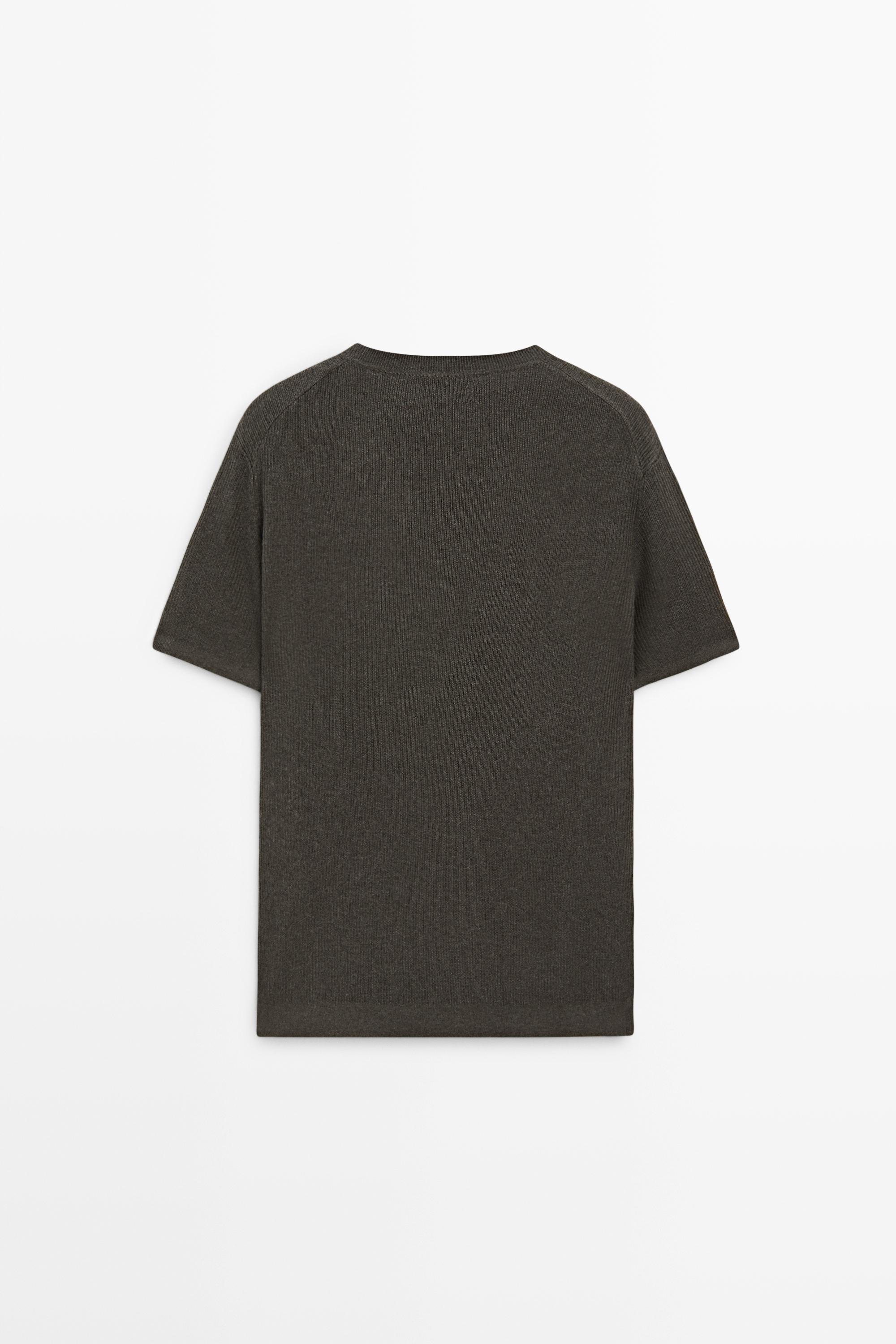 Short sleeve knit cotton blend sweater — CHARCOAL