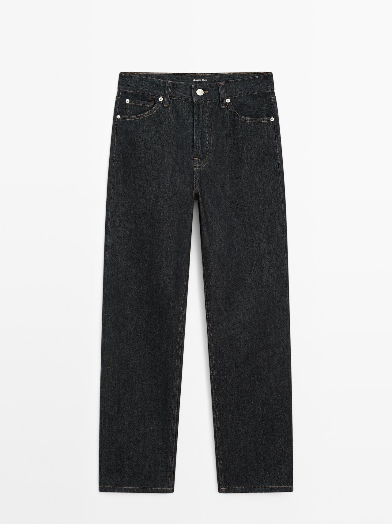 Massimo Dutti - Dames - Straight Jeans Met Hoge Taille - Donkergrijs - 34