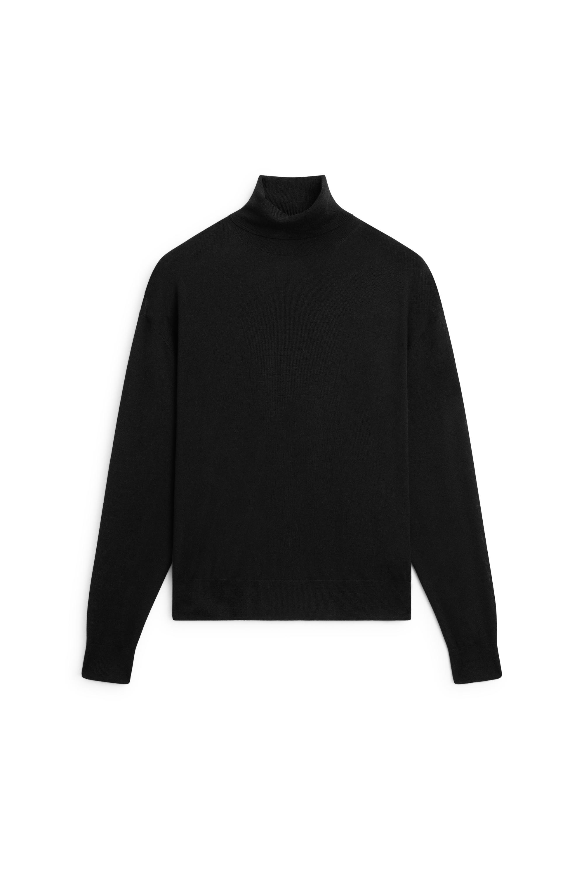 100% wool turtleneck knit sweater — BLACK