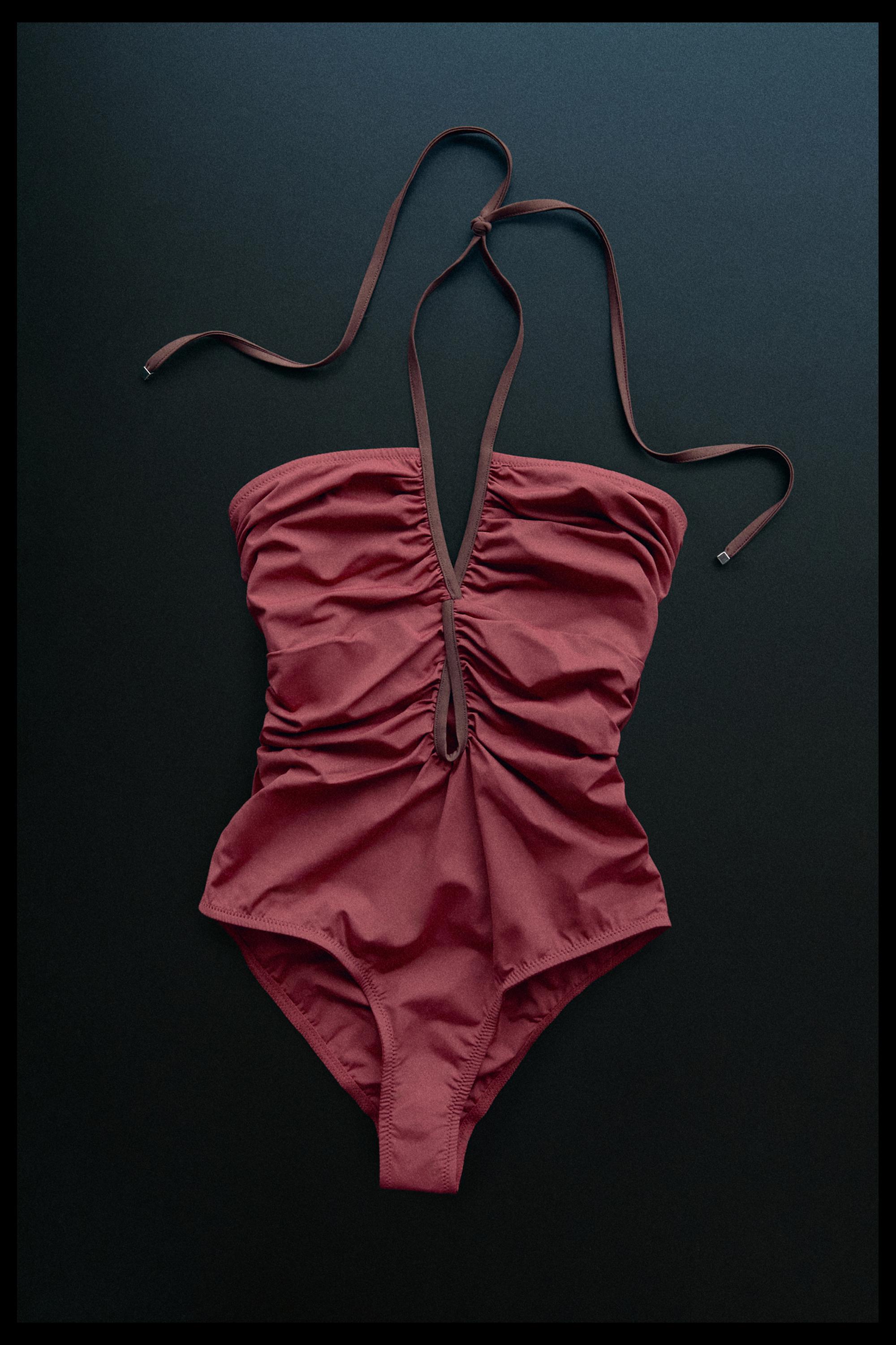 Swimsuit with contrast gathered detail — PINK