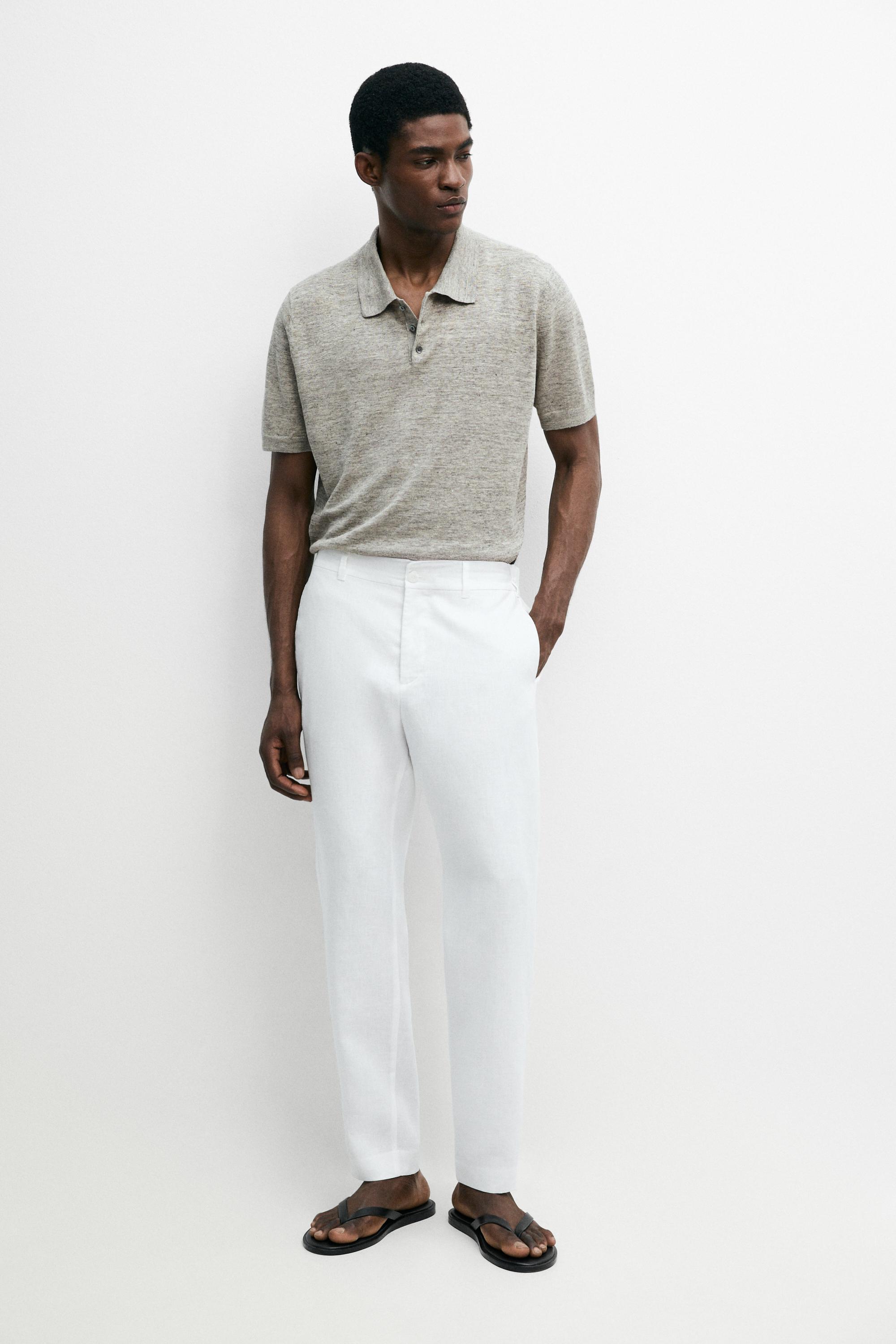 Linen jogger fit pants — WHITE