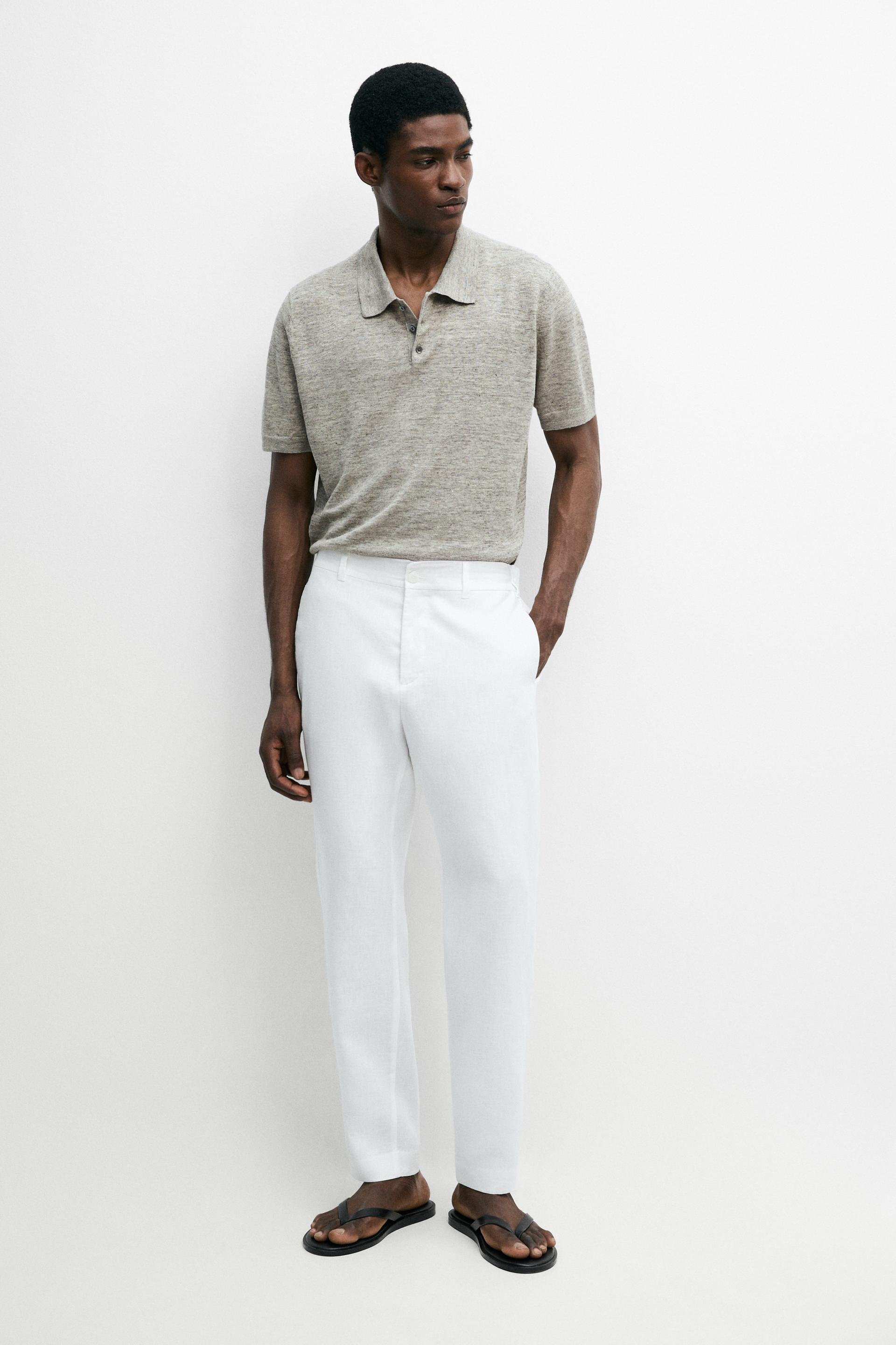 Pantaloni Tapered Fit In Lino - Bianco - 46 - Massimo Dutti - Maschile