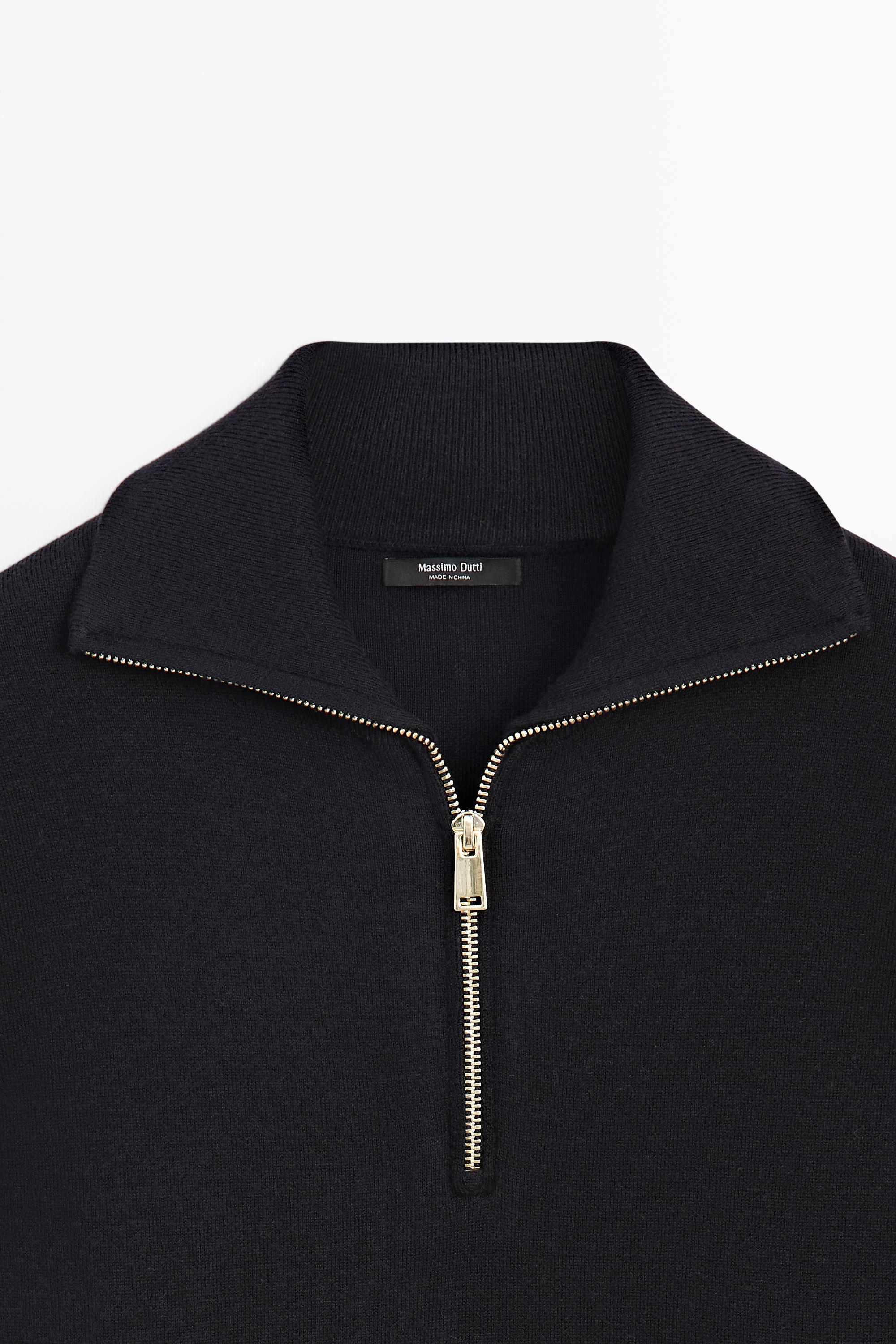 Cotton blend quarter-zip knit polo sweater — NAVY BLUE