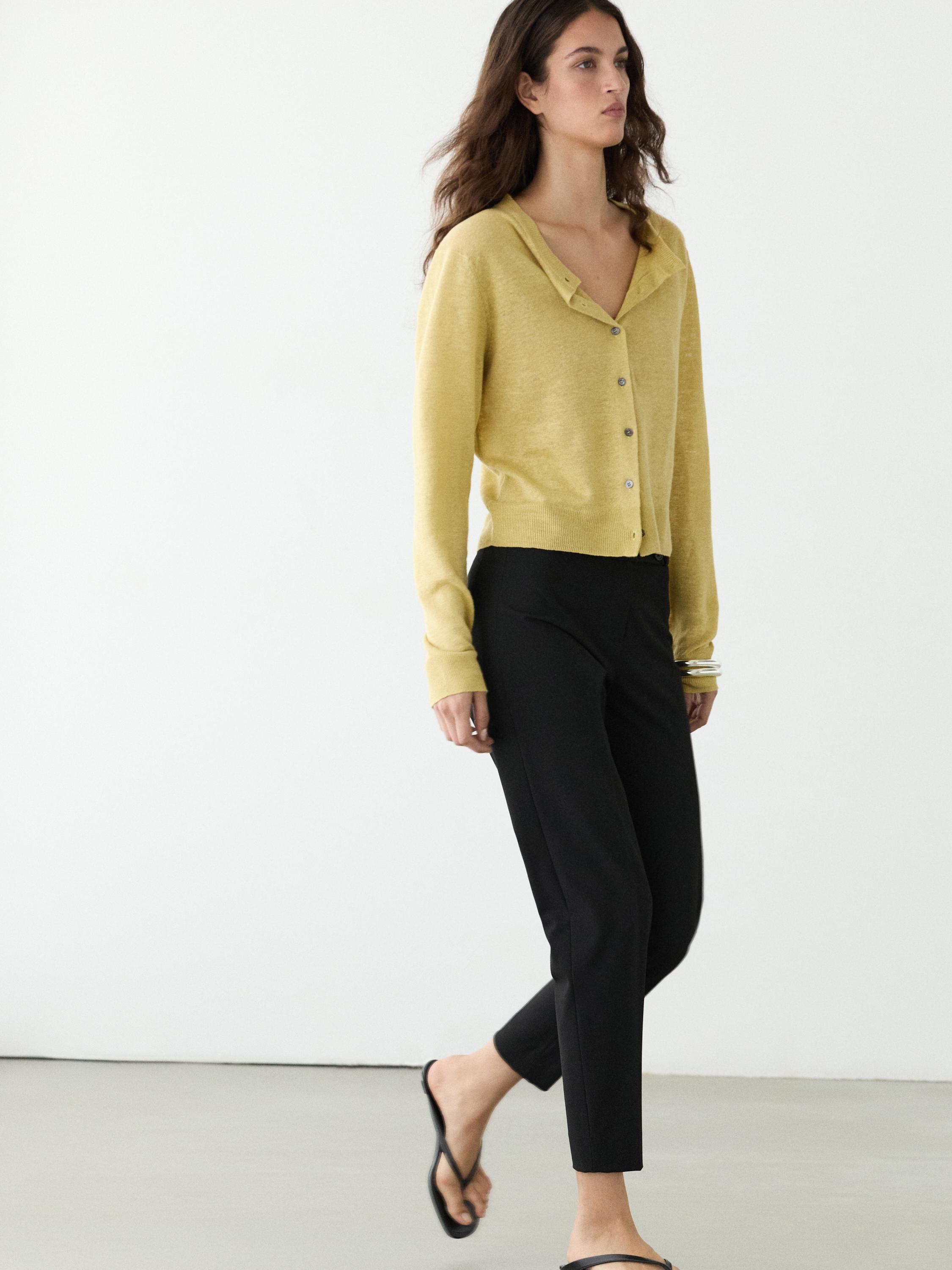 쇼트 린넨 니트 카디건