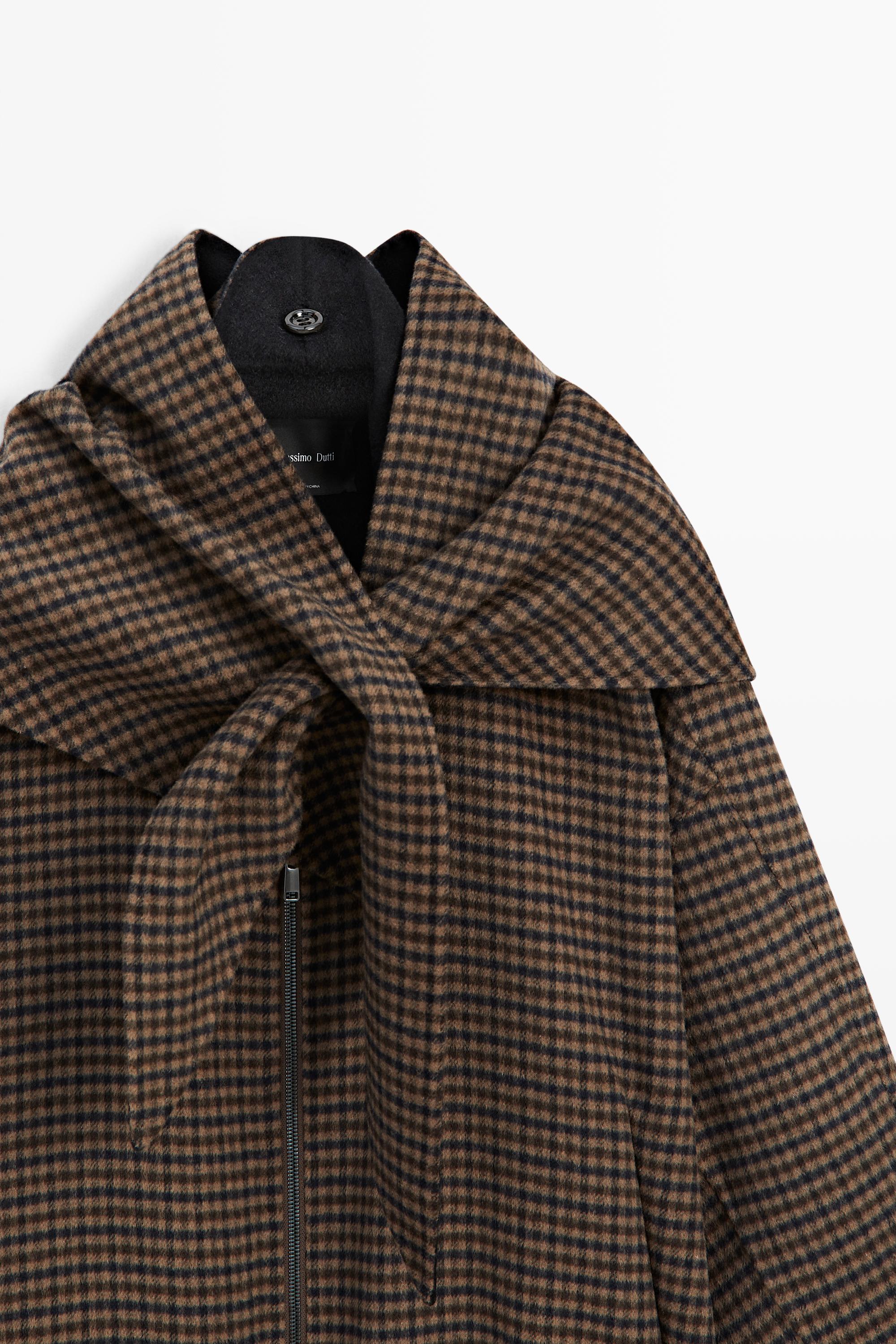 Gingham bomber jacket with scarf — BROWN