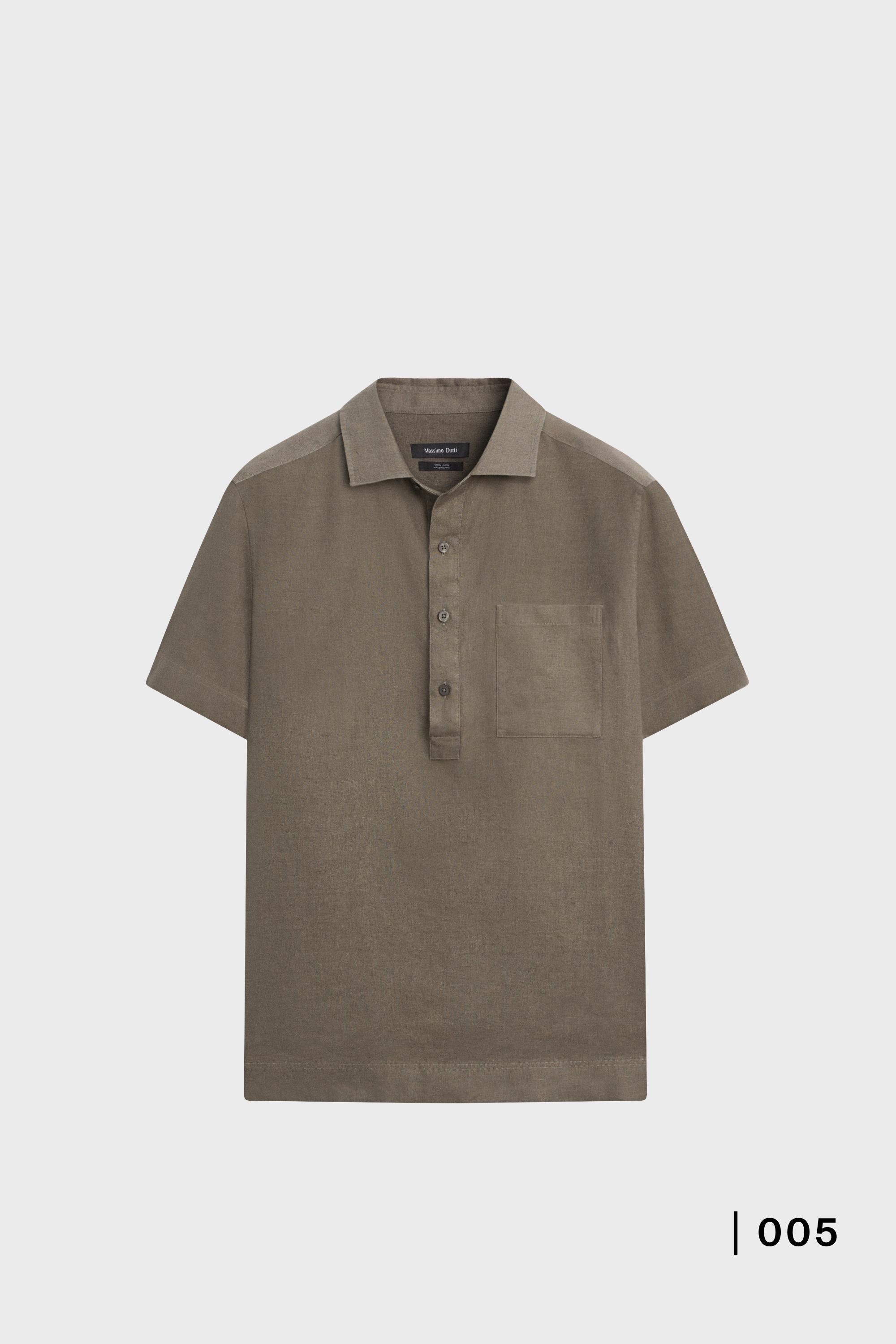 100% linen regular fit polo shirt — DARK GREEN