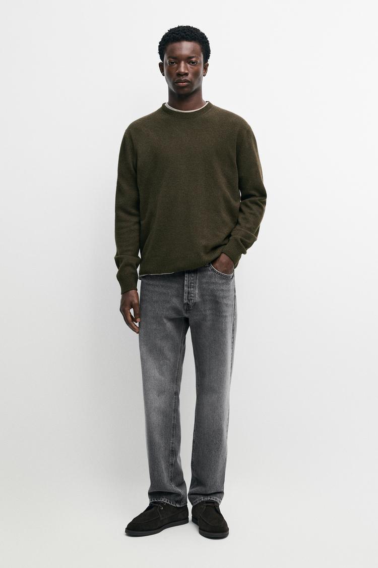 Wool blend round neck knit sweater — GREEN
