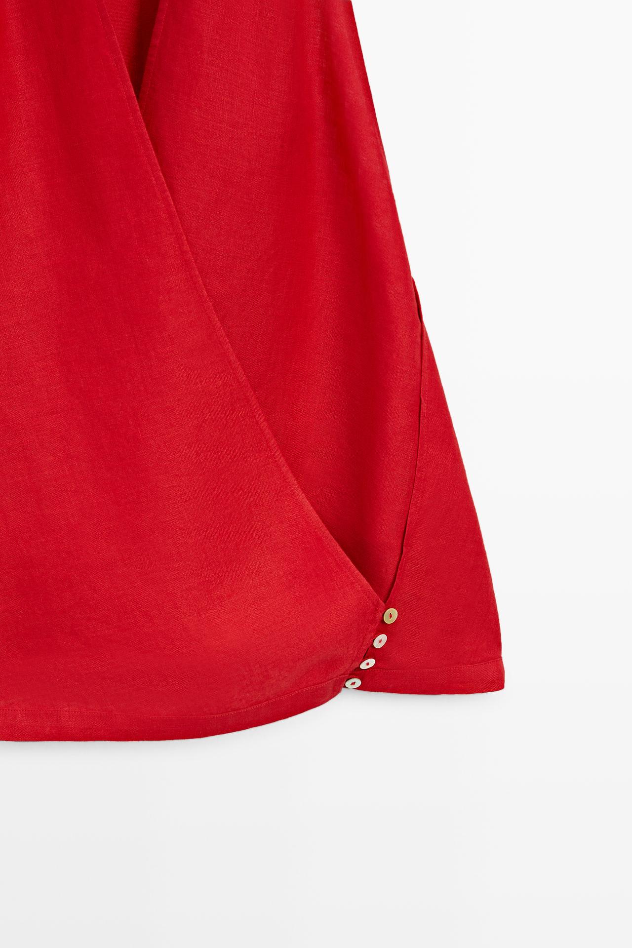 100% linen wrap top with button detail — RED