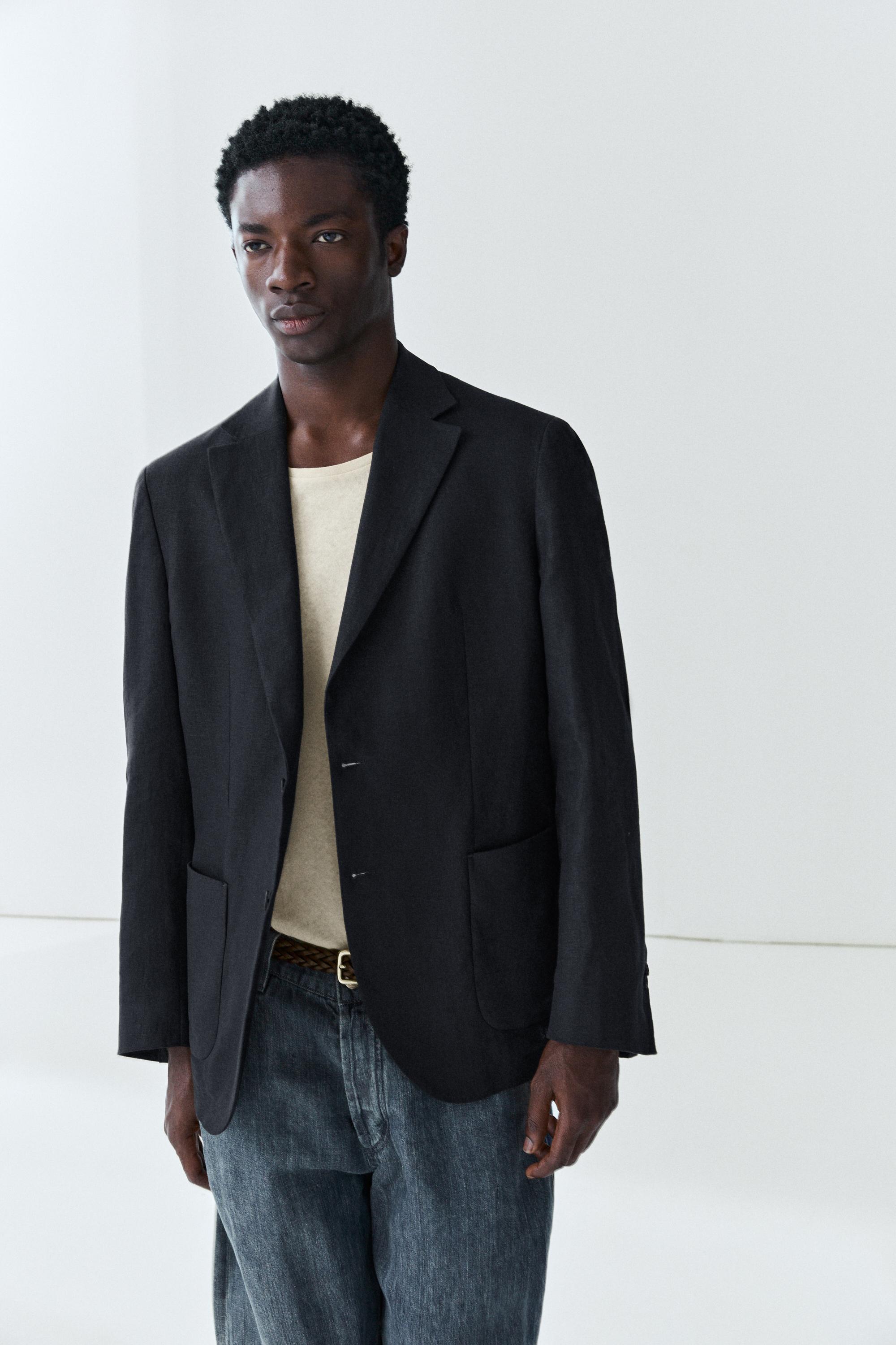 100% linen suit blazer — NAVY BLUE