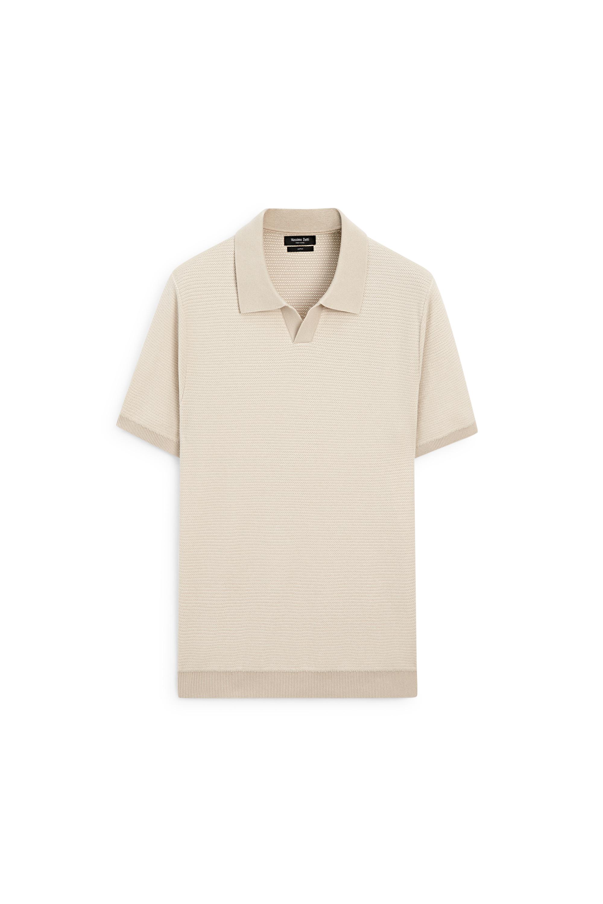 100% cotton contrast knit polo sweater — CREAM