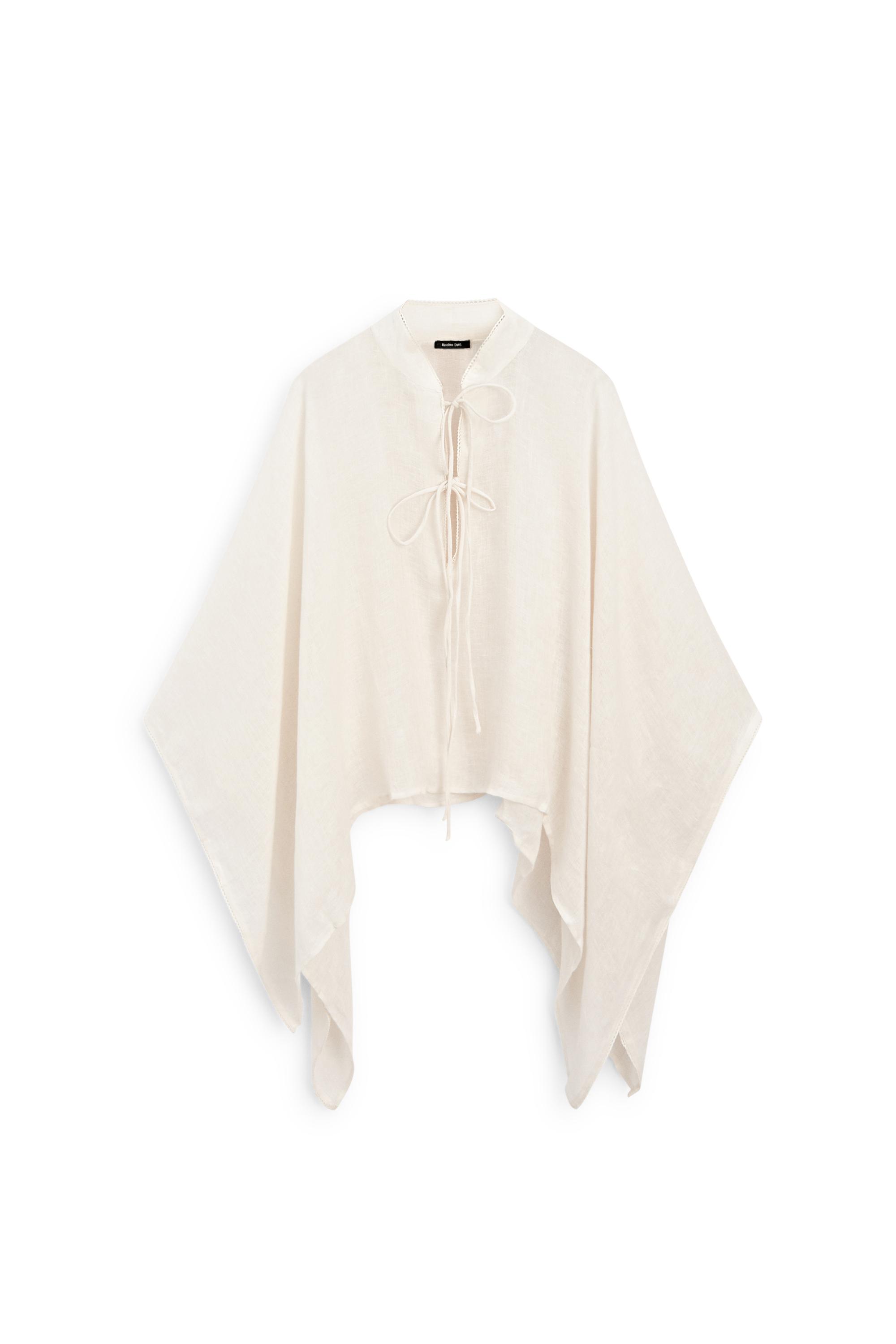 100% linen stand collar cape — CREAM