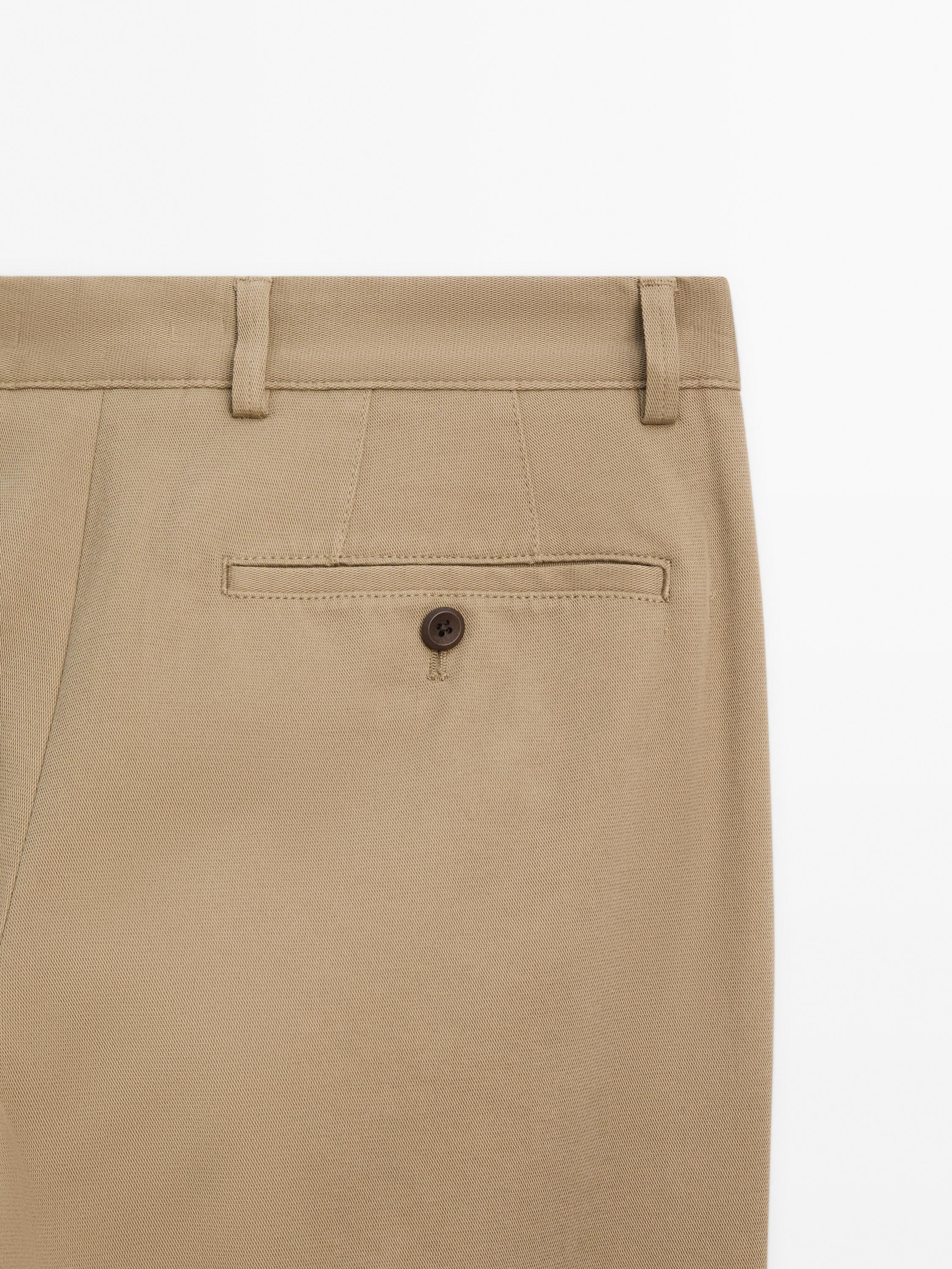 Cotton blend slim fit trousers