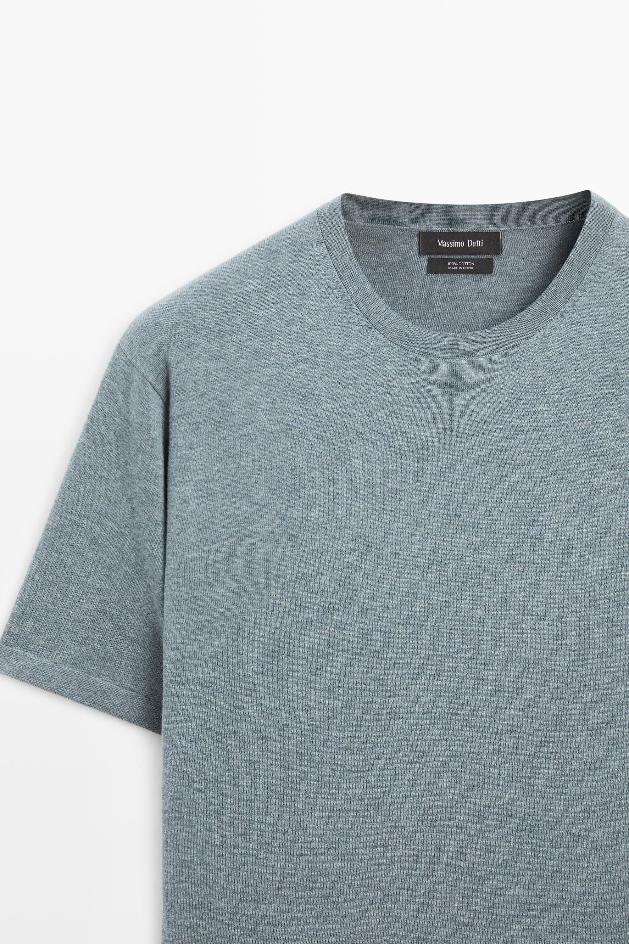 100% cotton short sleeve knit sweater — Blue