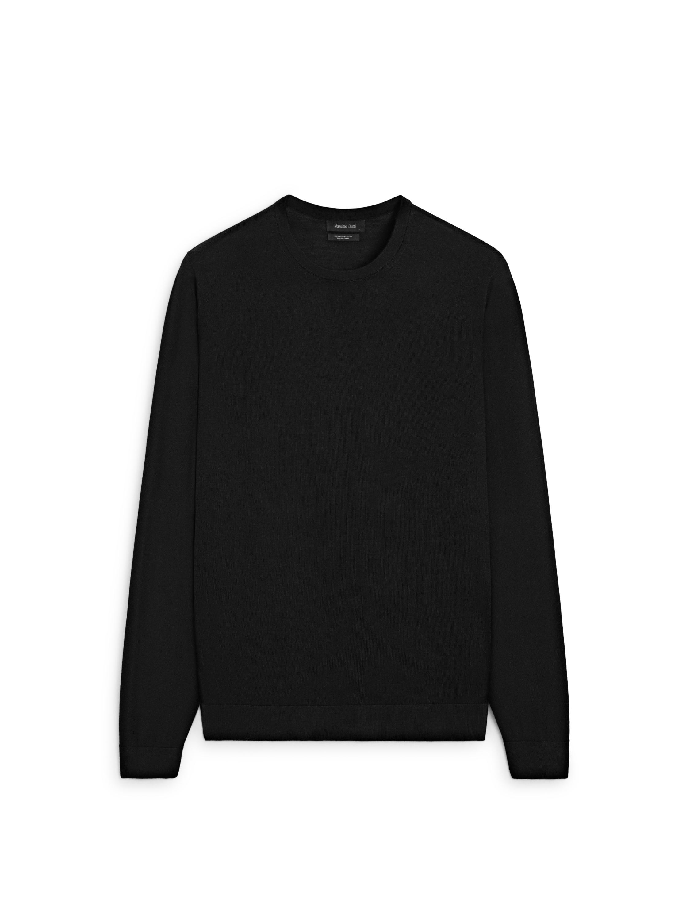 100% merino wool knit sweater — BLACK