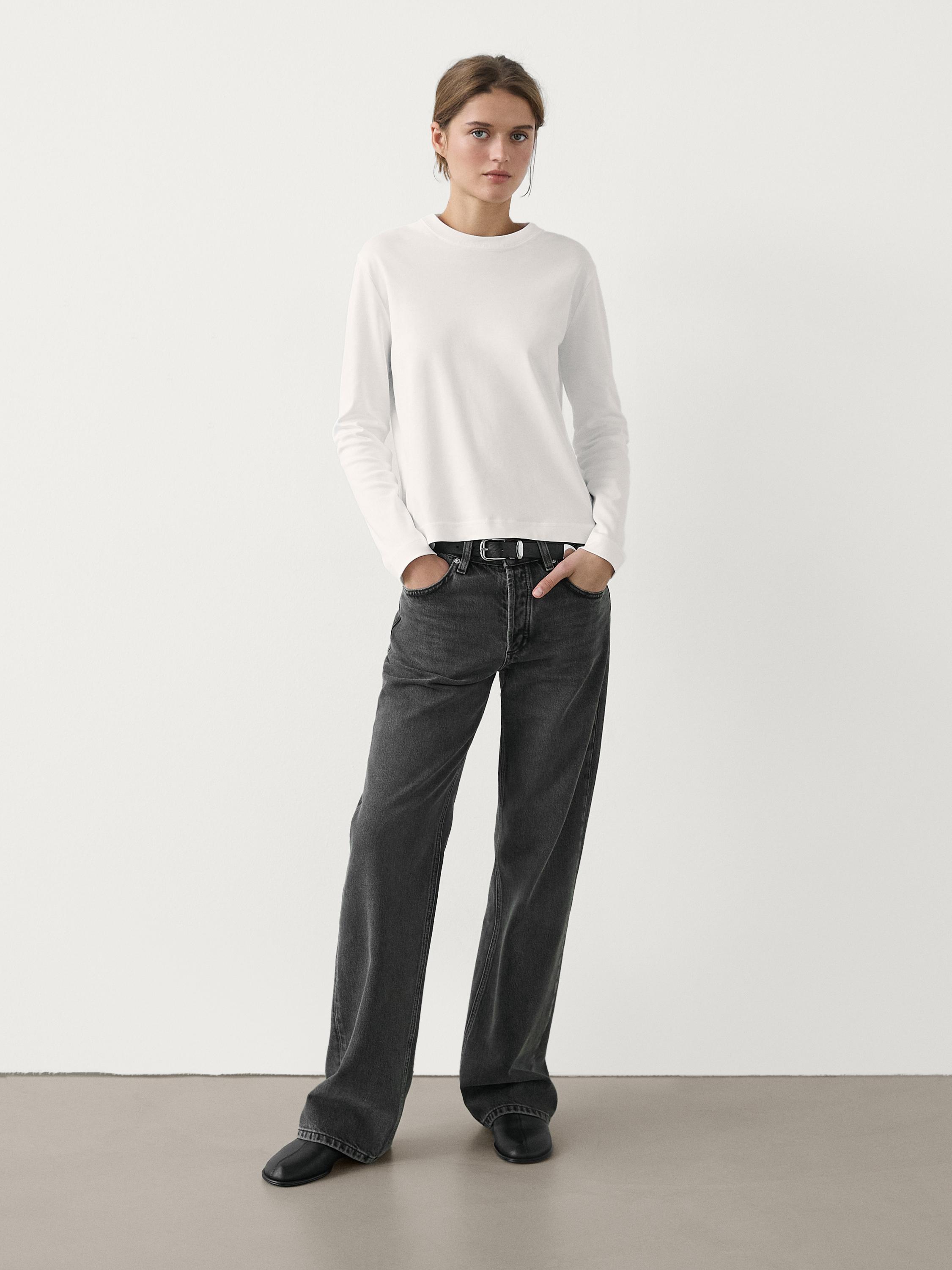 100% cotton interlock long sleeve T-shirt — Off white